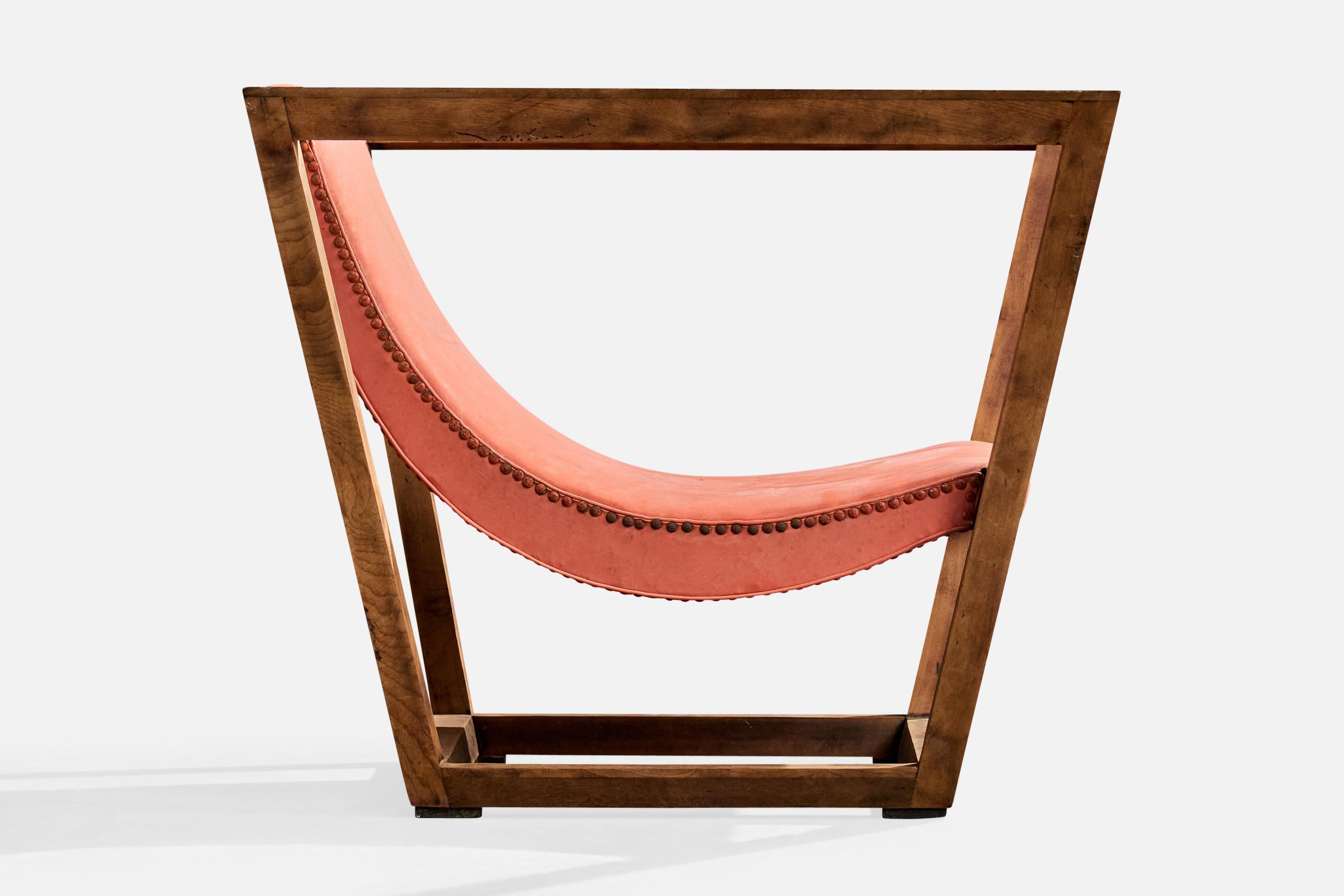 Brasilianischer Designer, Loungesessel, Holz, Leder, Brasilien, 1950er Jahre im Angebot 1