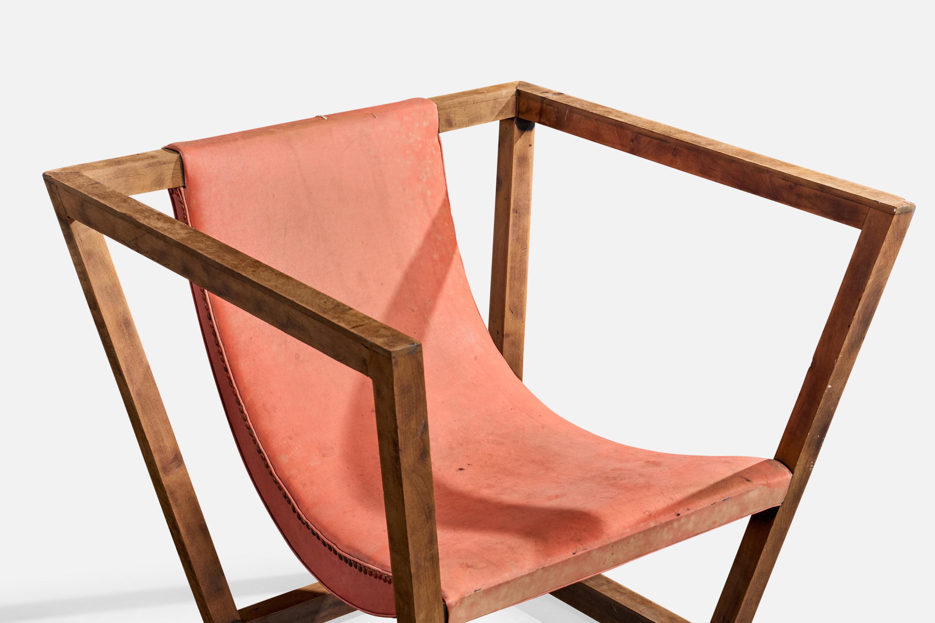 Brasilianischer Designer, Loungesessel, Holz, Leder, Brasilien, 1950er Jahre im Angebot 2