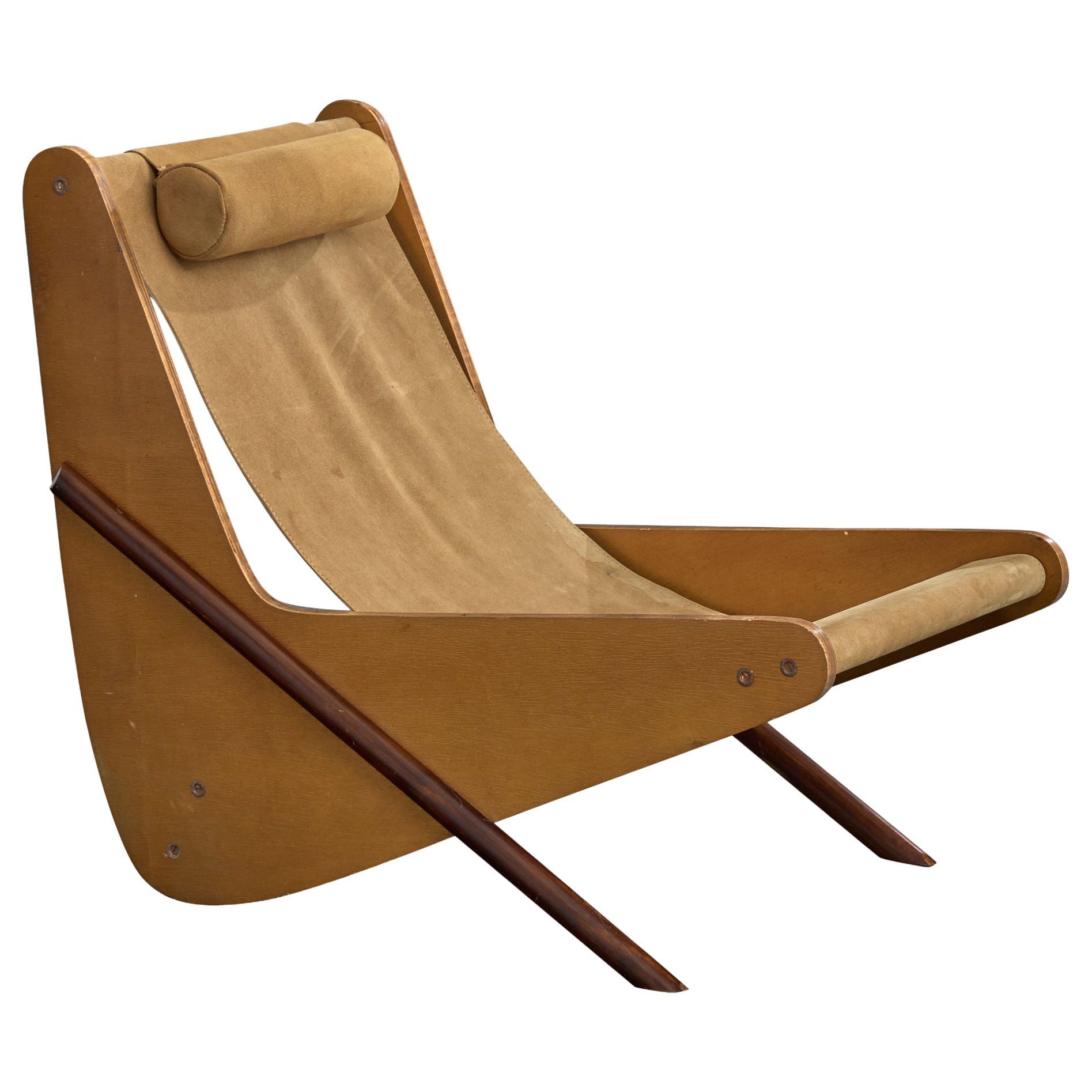 Brazilian Designer, Lounge Chair, Wood, Leather, Brazil, 1950s