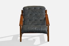 Brazilian Designer, Lounge Chair, Wood, Leather, Brazil, 1960s