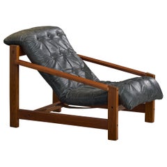 Brazilian Designer, Lounge Chair, Wood, Leather, Brazil, 1960s