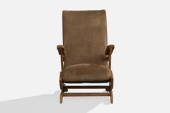 Brazilian Designer, Lounge Chair, Wood, Steel, Velvet, Brazil, 1960s