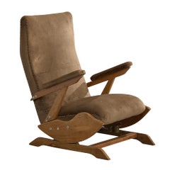 Brazilian Designer, Lounge Chair, Wood, Steel, Velvet, Brazil, 1960s