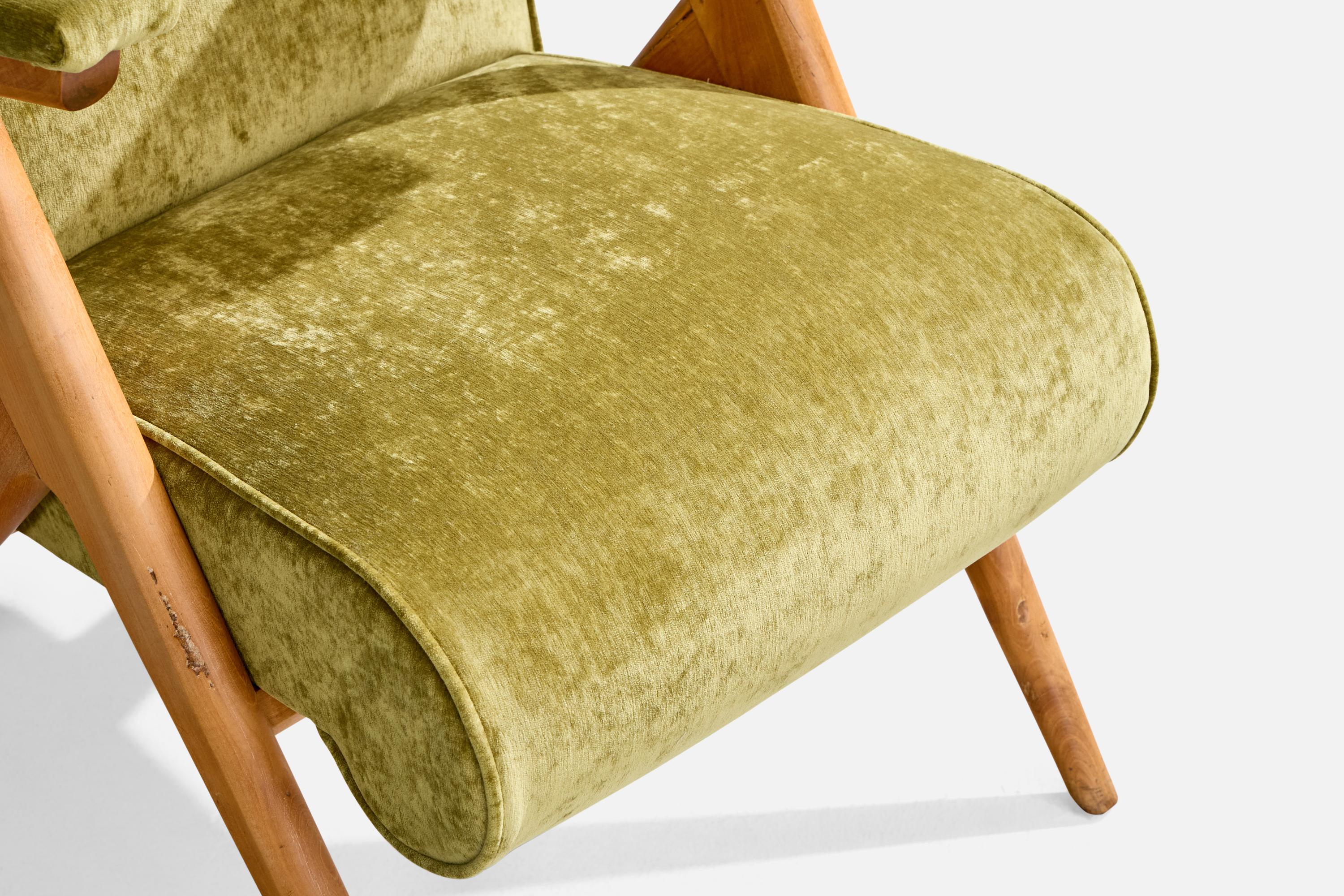 Designer brésilien, fauteuil de salon, bois, velours, Brésil, années 1960 en vente 3