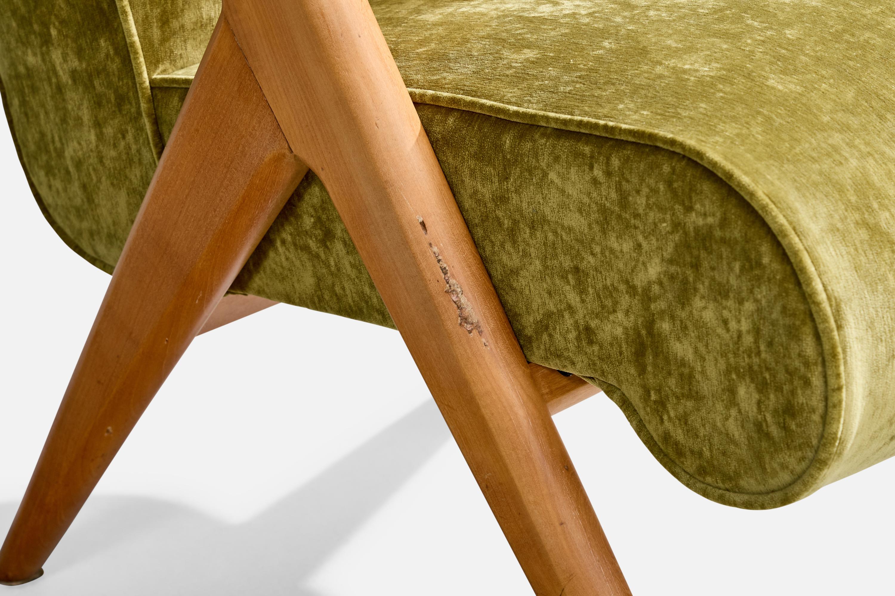 Designer brésilien, fauteuil de salon, bois, velours, Brésil, années 1960 en vente 4