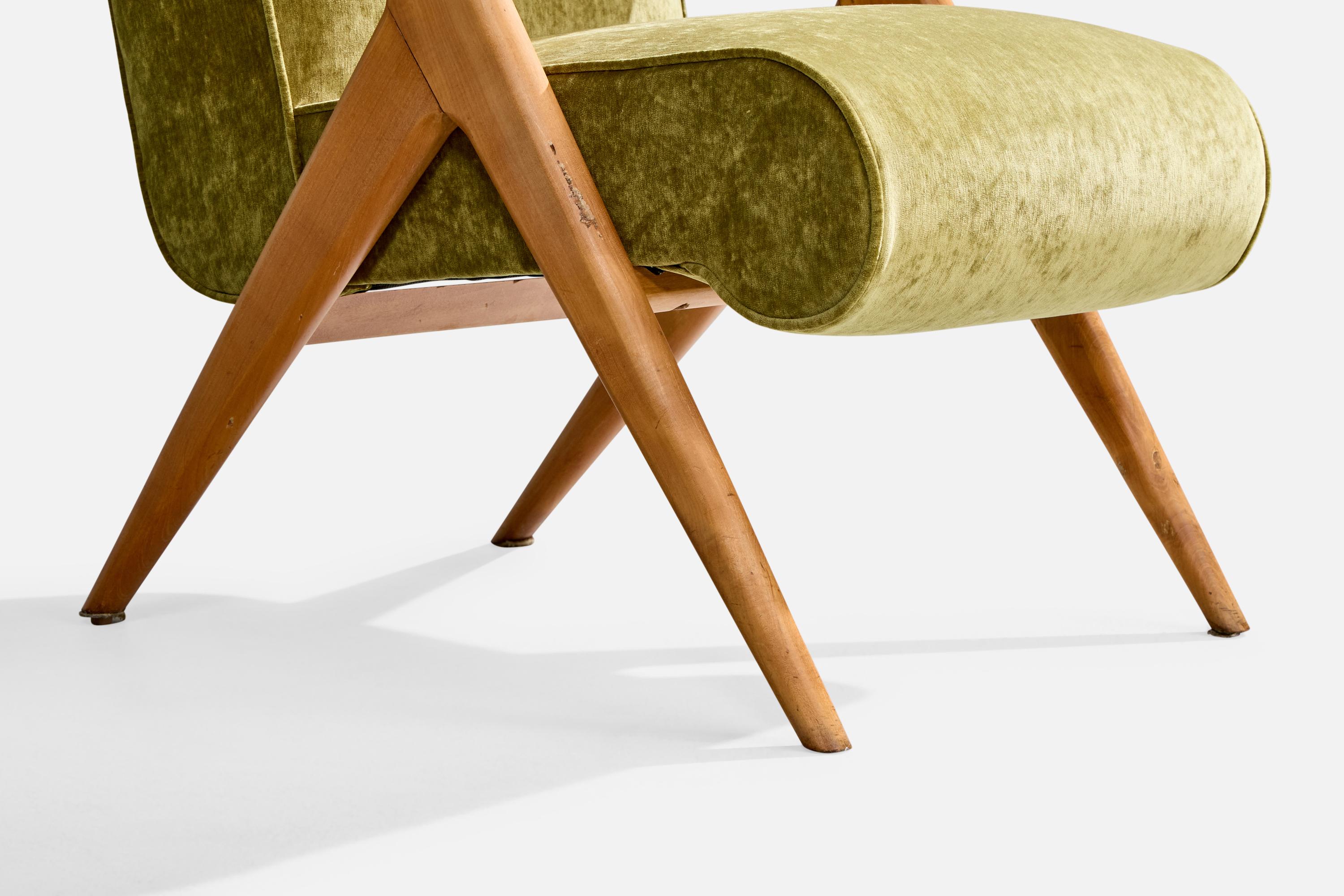 Designer brésilien, fauteuil de salon, bois, velours, Brésil, années 1960 en vente 5