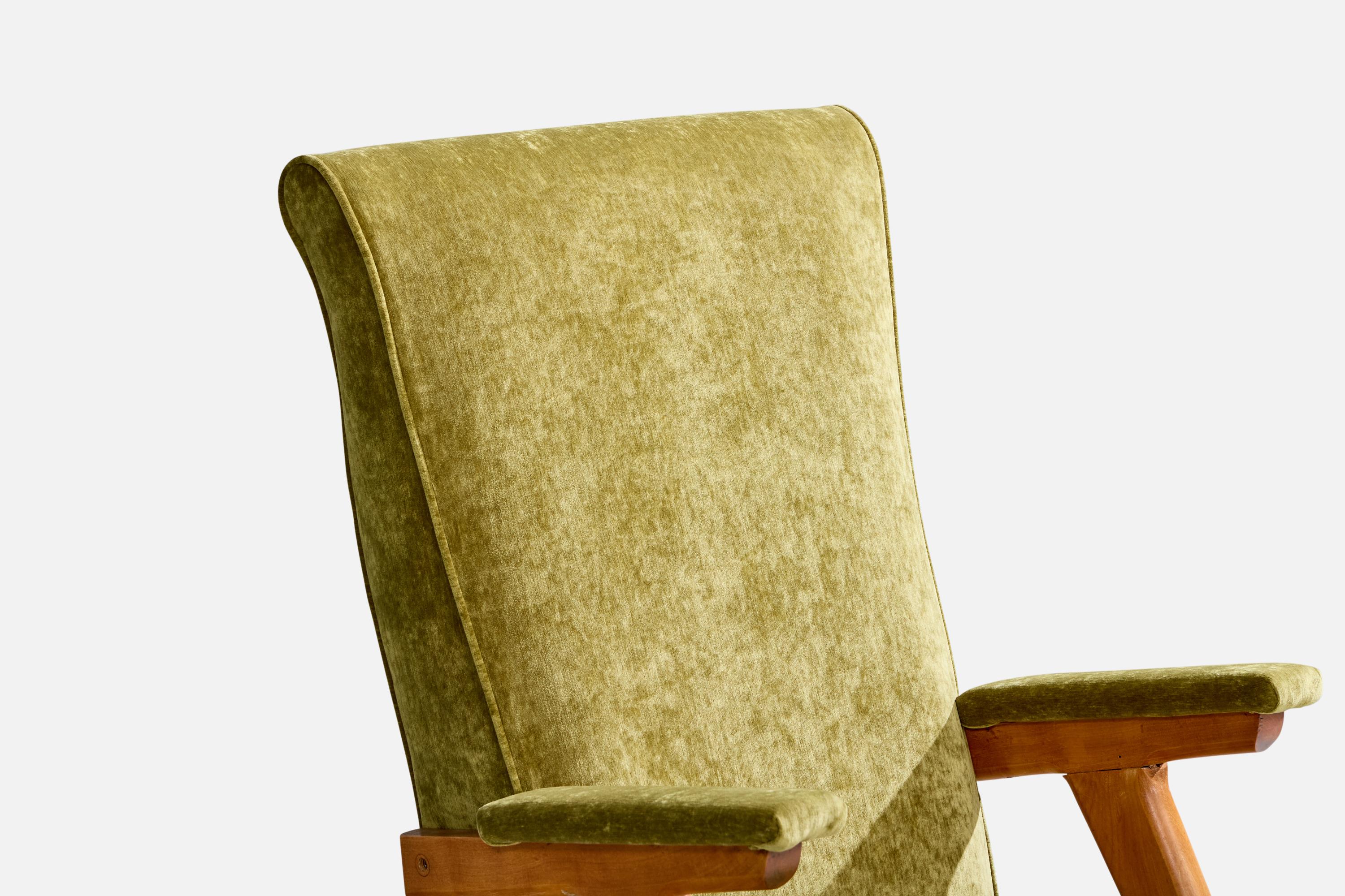 Velours Designer brésilien, fauteuil de salon, bois, velours, Brésil, années 1960 en vente