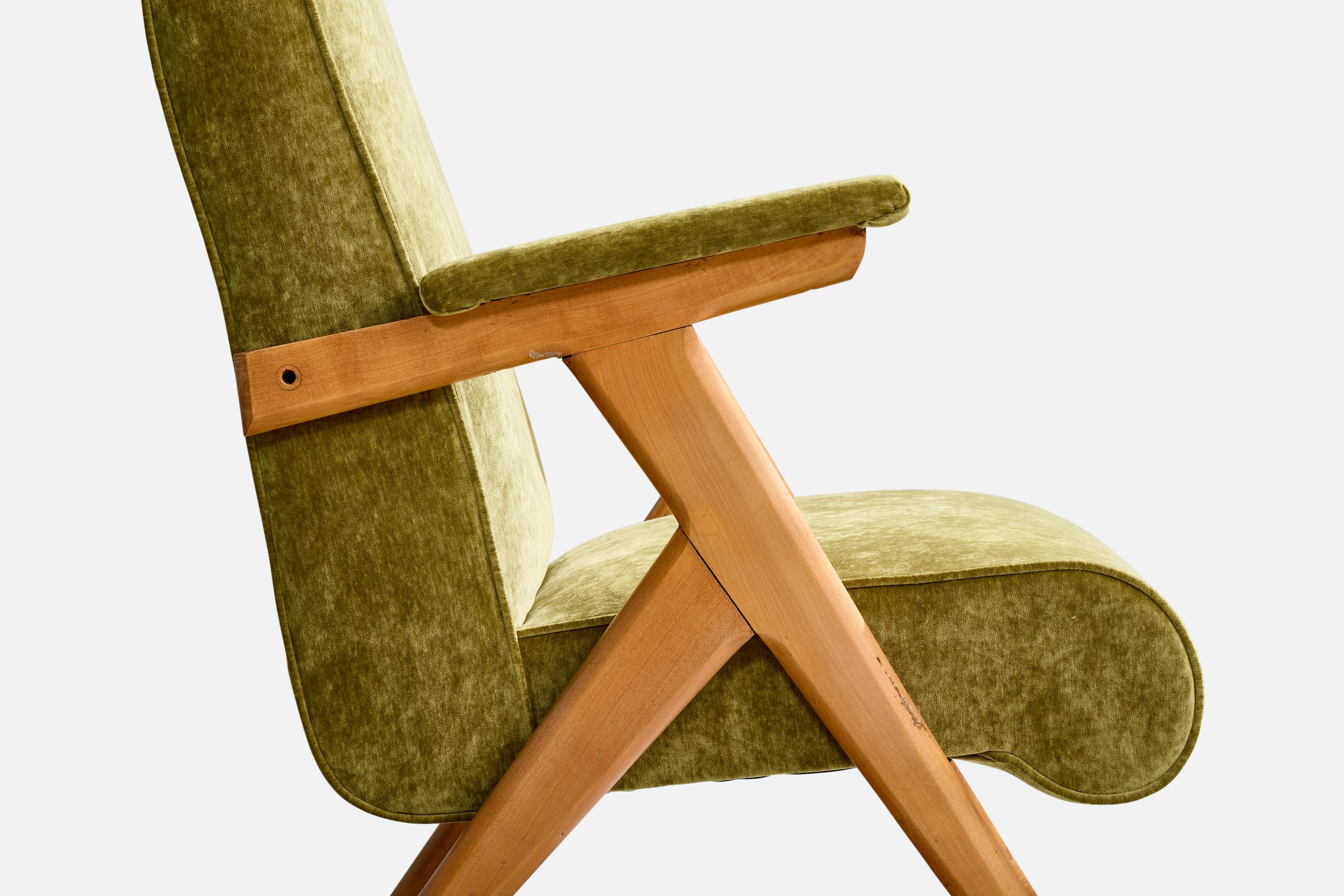 Designer brésilien, fauteuil de salon, bois, velours, Brésil, années 1960 en vente 2