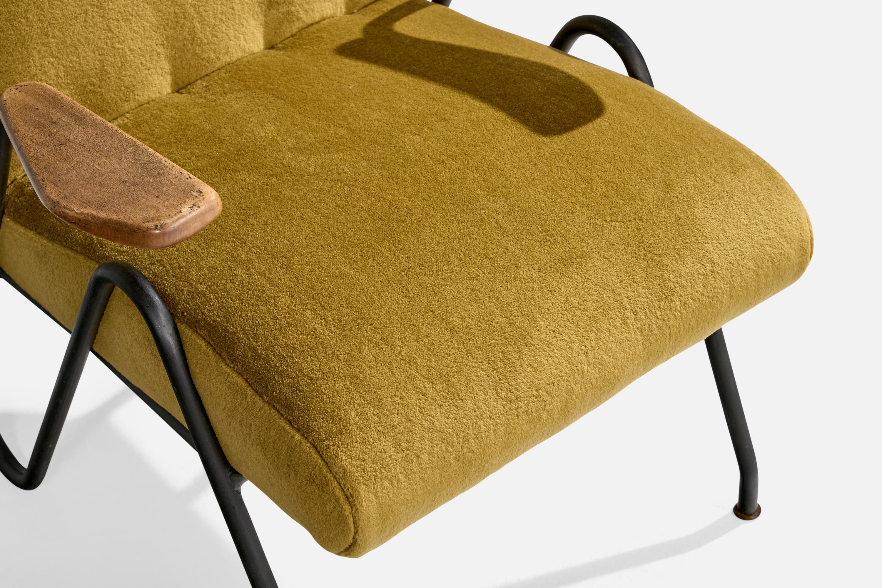 Brazilian Designer, Lounge Chair, Wood, Velvet, Metal, Brazil, 1950s For Sale 5