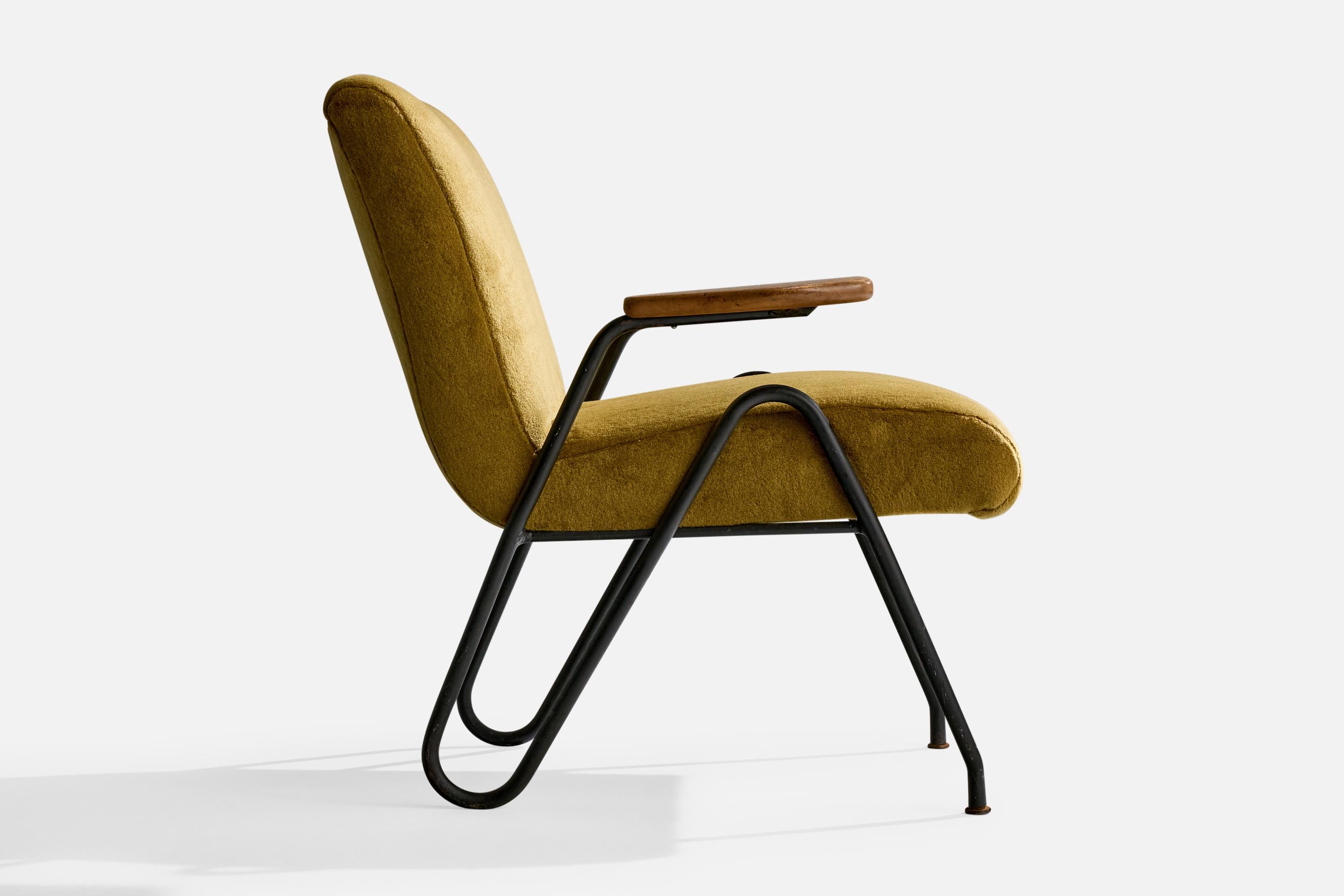 Brazilian Designer, Lounge Chair, Wood, Velvet, Metal, Brazil, 1950s For Sale 1