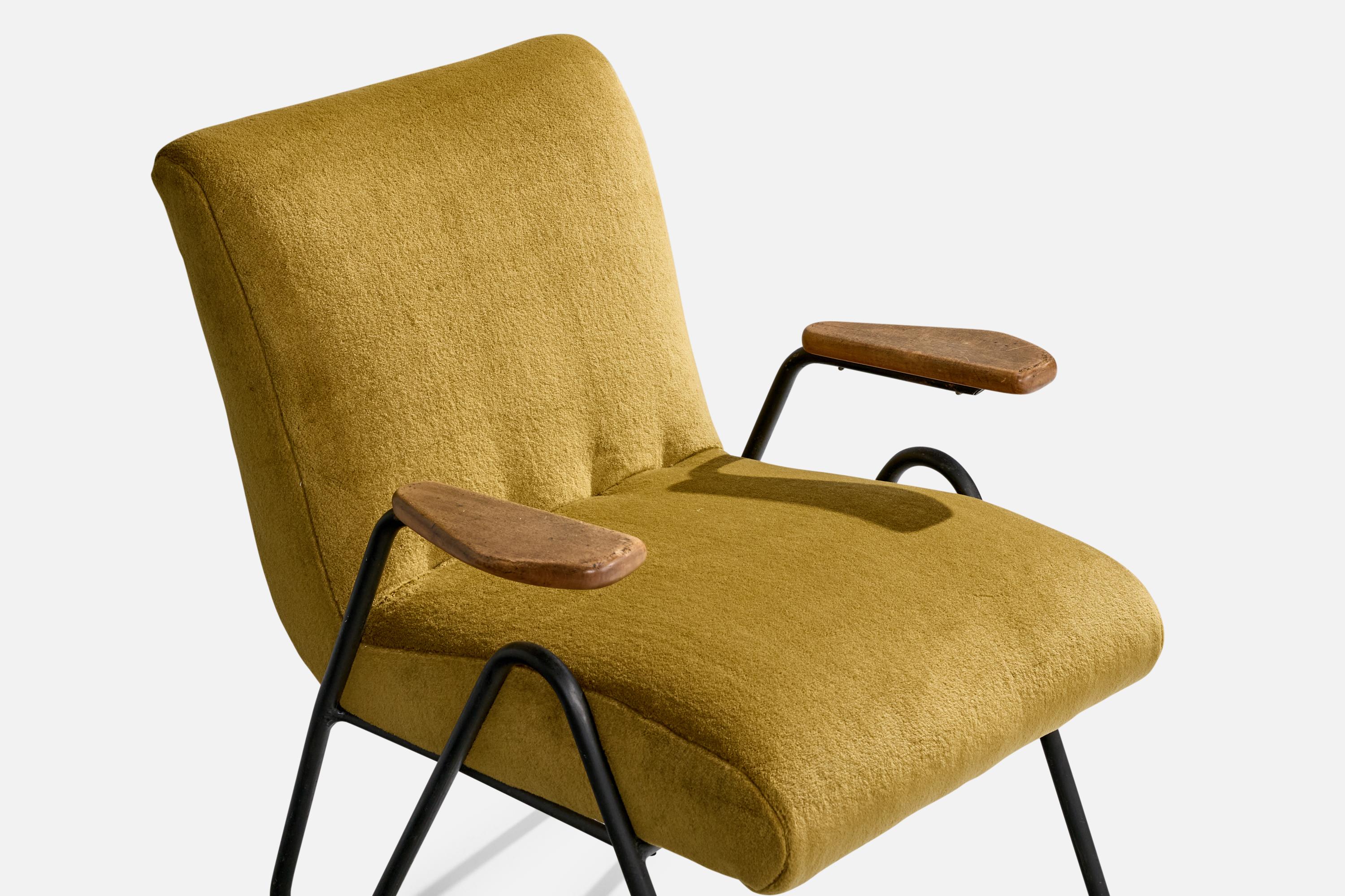Brazilian Designer, Lounge Chair, Wood, Velvet, Metal, Brazil, 1950s For Sale 2