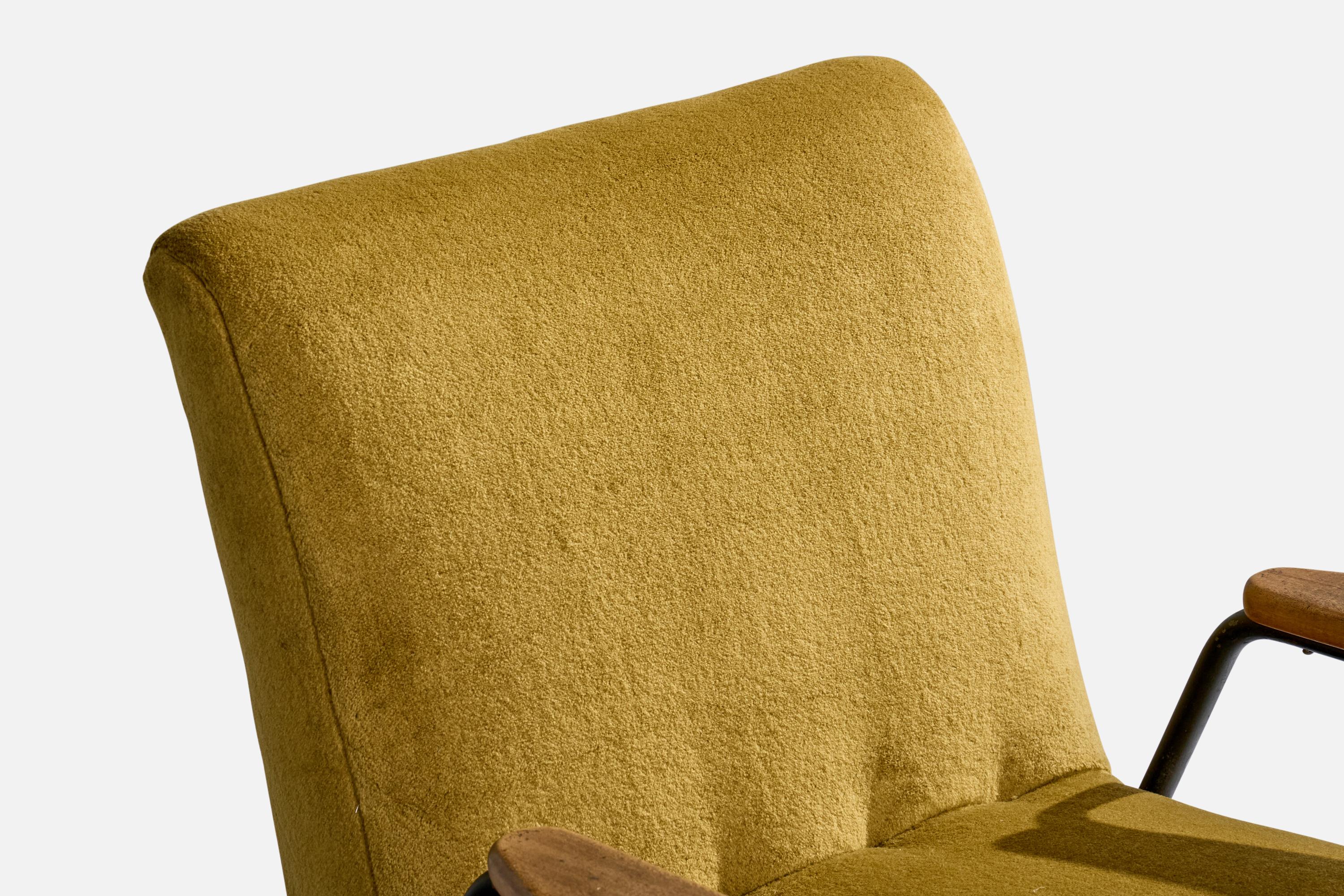 Brazilian Designer, Lounge Chair, Wood, Velvet, Metal, Brazil, 1950s For Sale 3