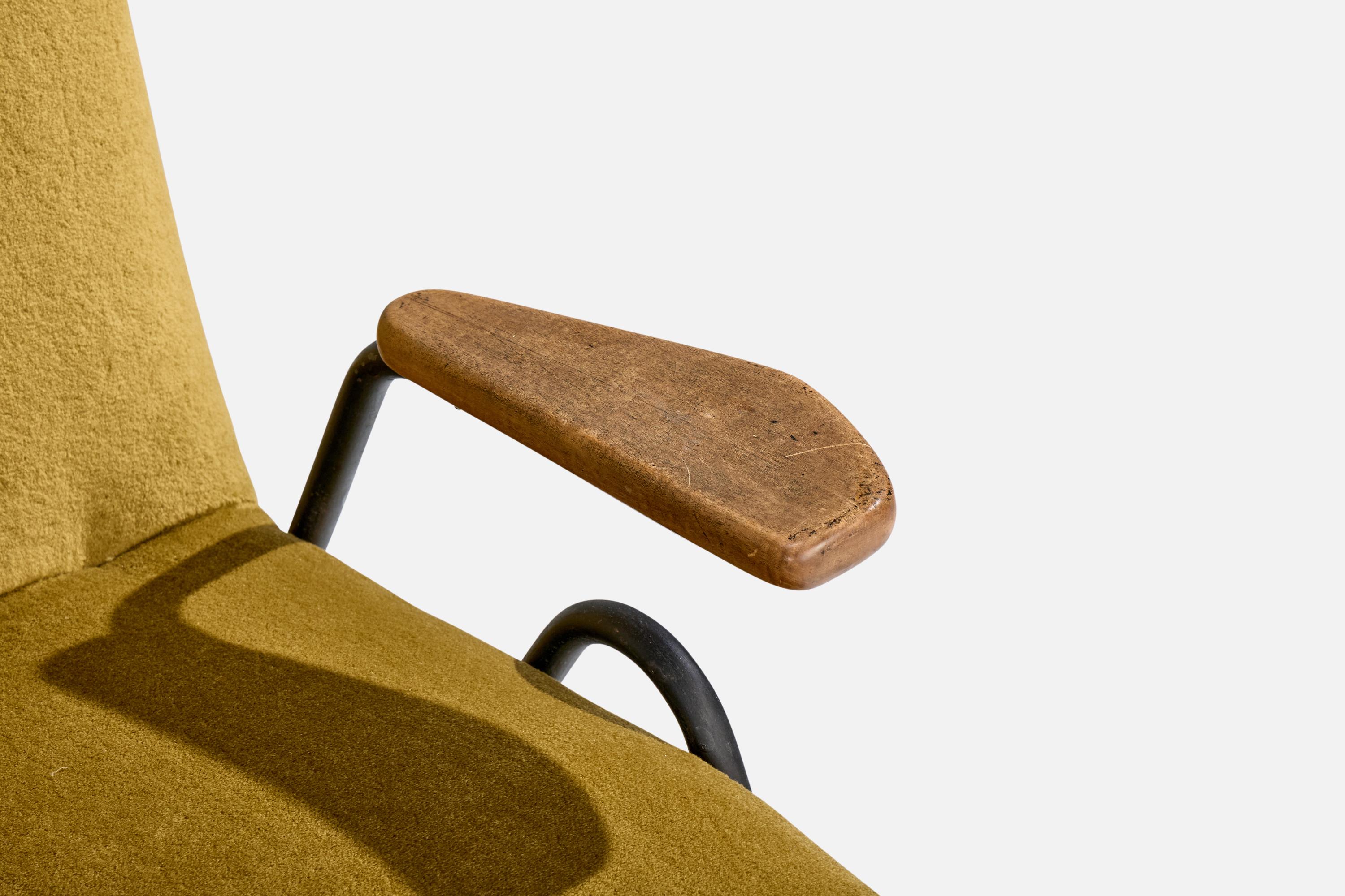 Brazilian Designer, Lounge Chair, Wood, Velvet, Metal, Brazil, 1950s For Sale 4