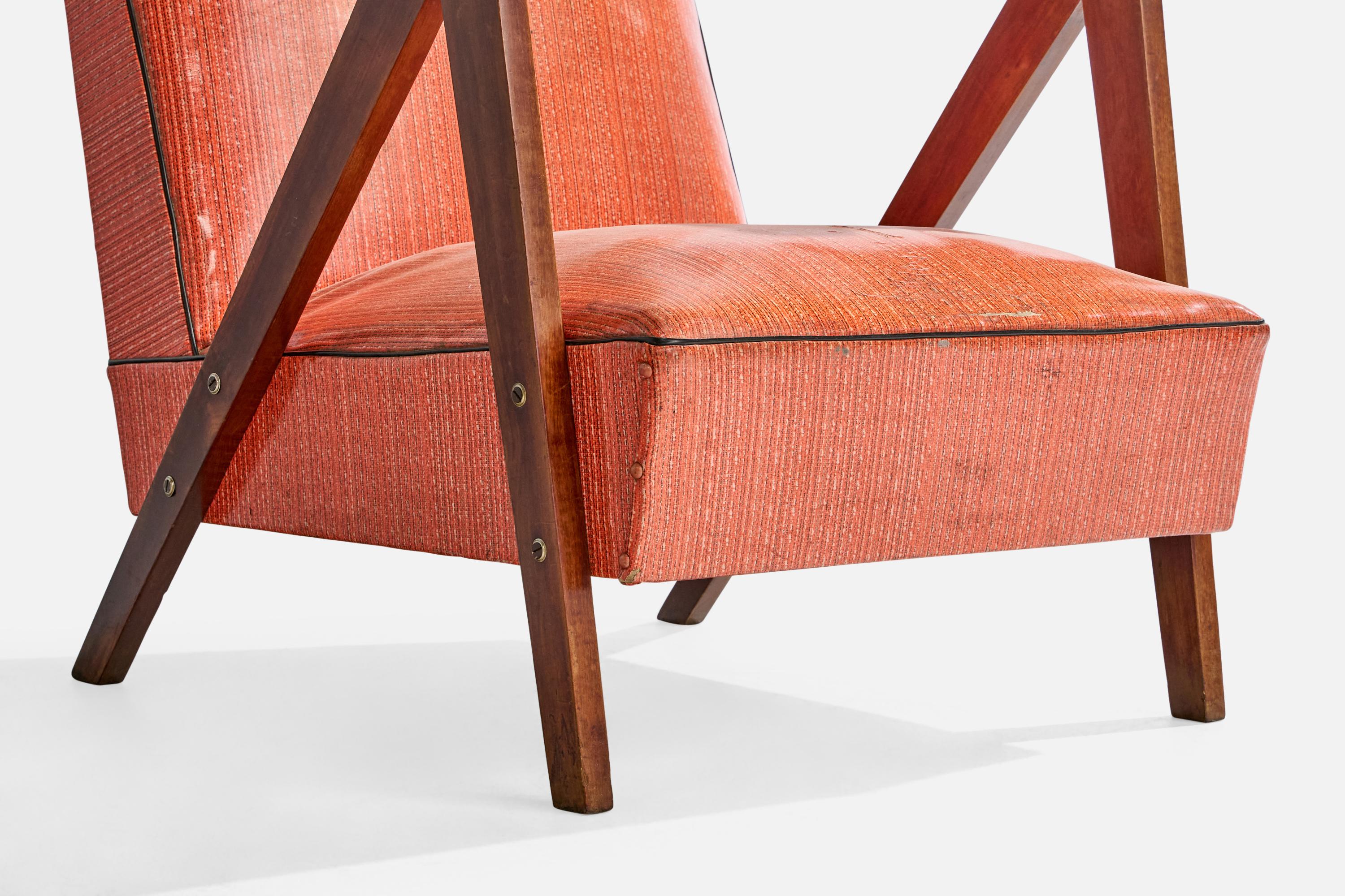 Brazilian Designer, Lounge Chair, Wood, Vinyl, Brazil, 1950s In Good Condition For Sale In High Point, NC