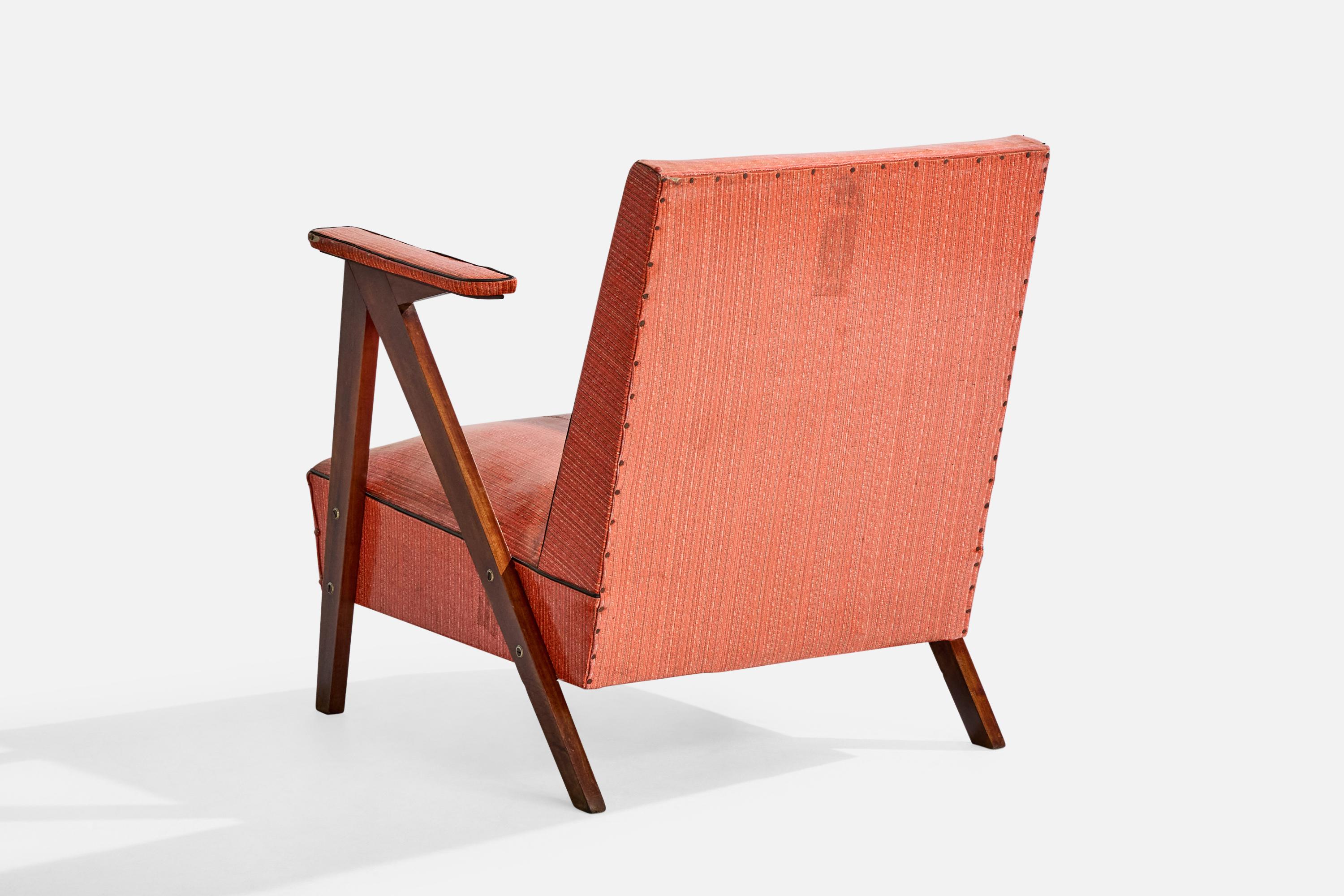 Brazilian Designer, Lounge Chair, Wood, Vinyl, Brazil, 1950s For Sale 1