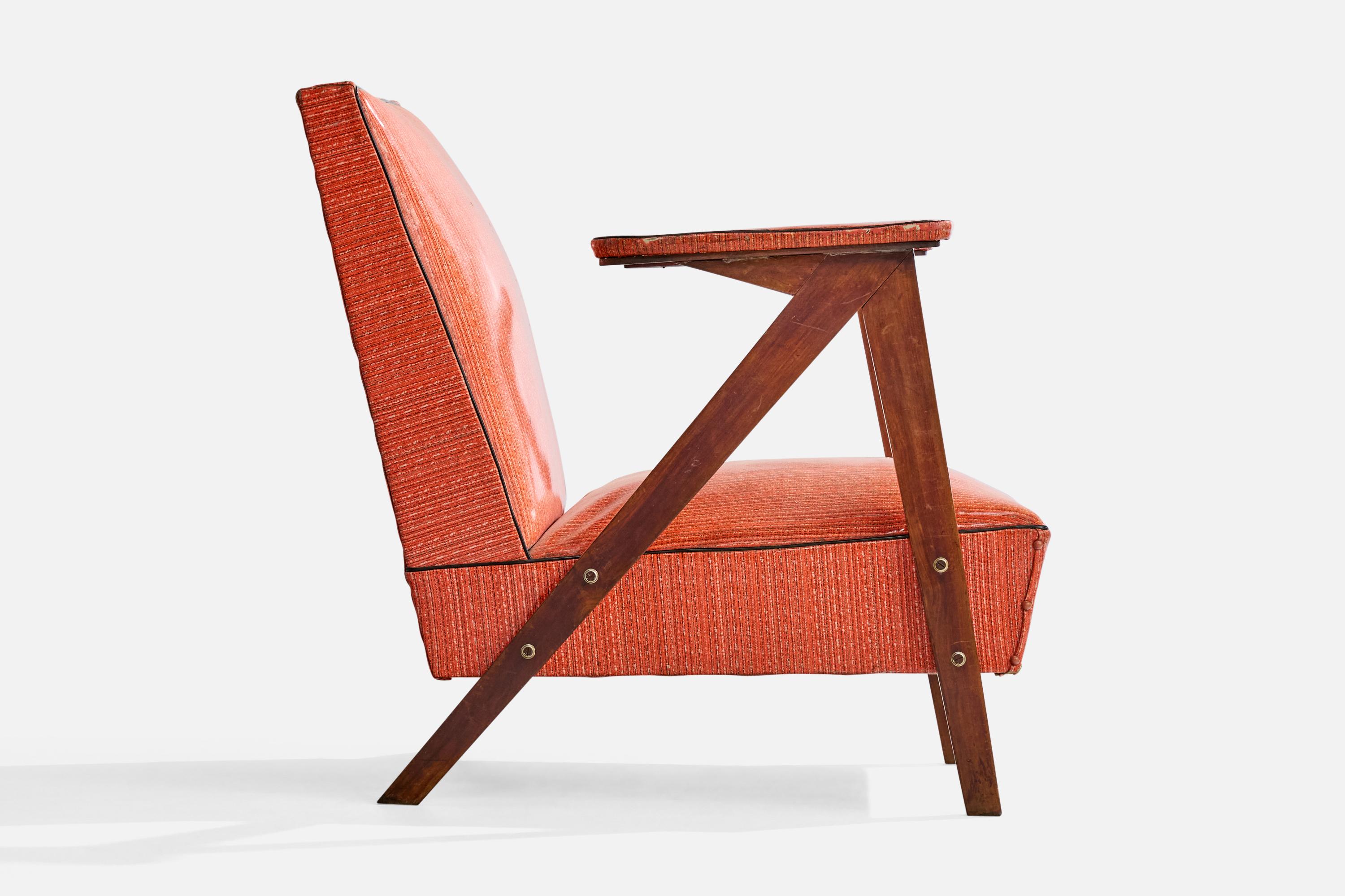 Brazilian Designer, Lounge Chair, Wood, Vinyl, Brazil, 1950s For Sale 2