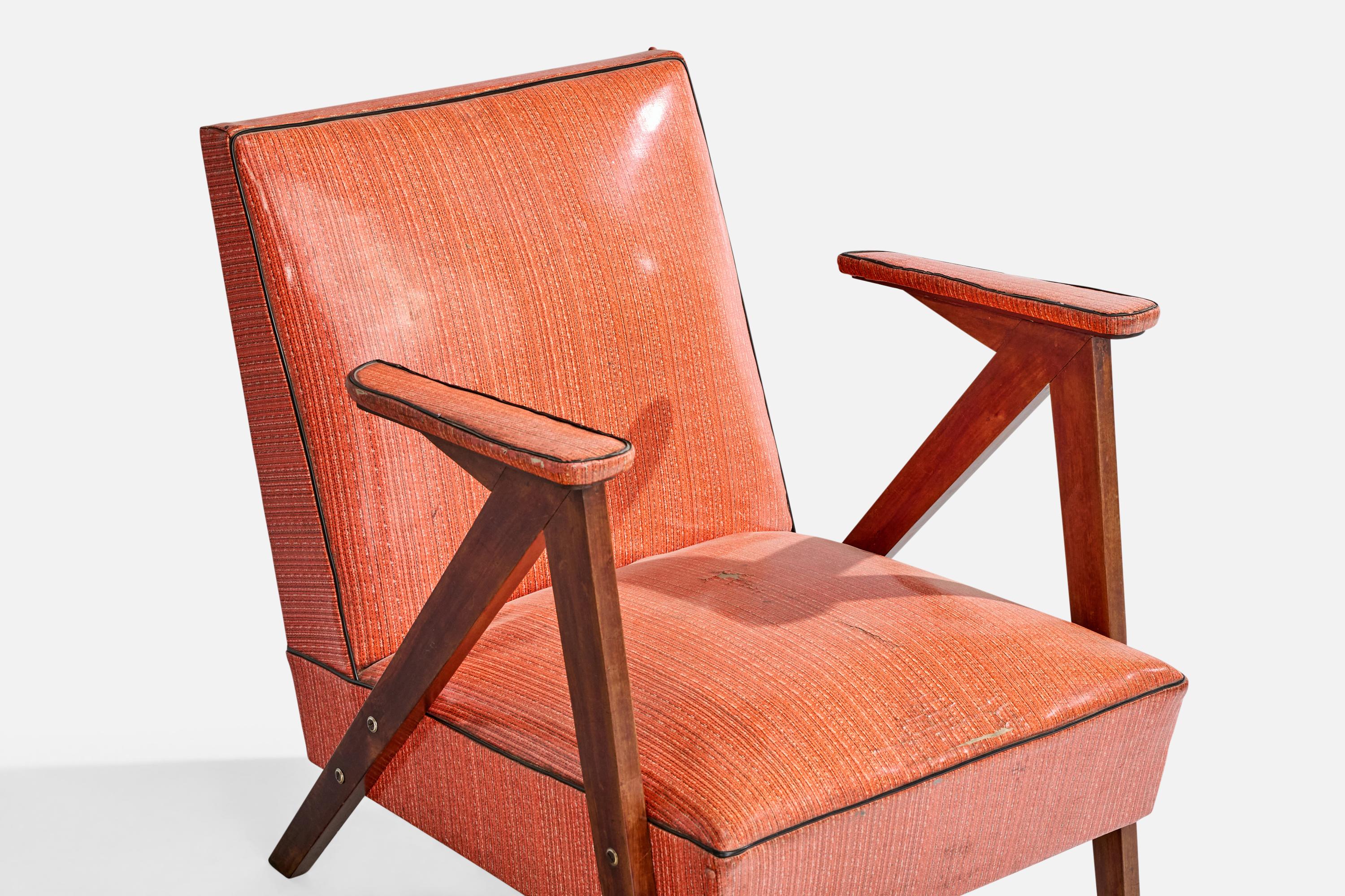 Brazilian Designer, Lounge Chair, Wood, Vinyl, Brazil, 1950s For Sale 3