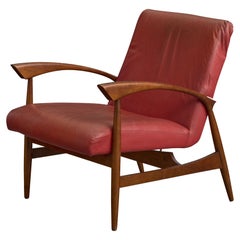 Brazilian Designer, Lounge Chair, Wood, Vinyl, Brazil, 1960s