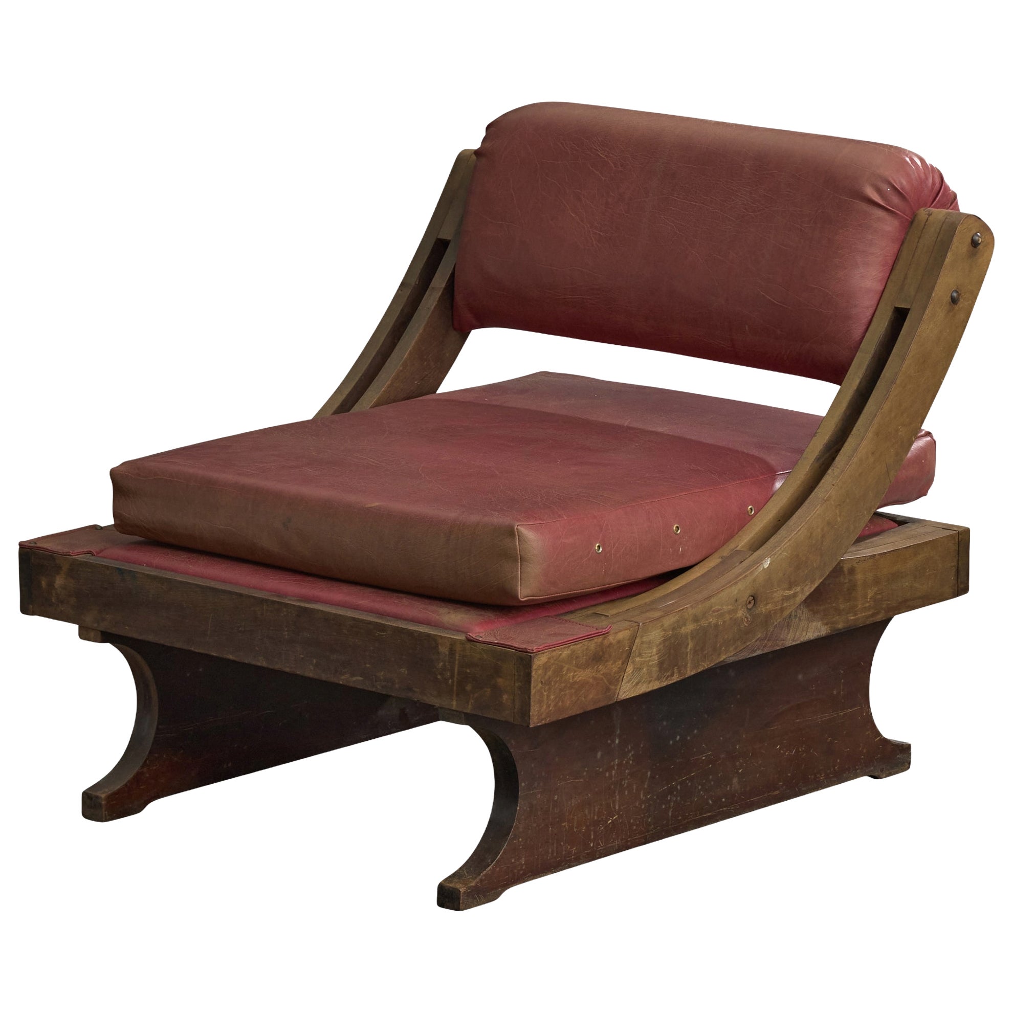 Brazilian Designer, Lounge Chair, Wood, Vinyl, Brazil, 1960s For Sale
