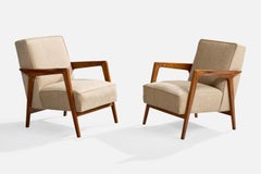 Brazilian Designer, Lounge Chairs, Caviúna, Fabric, Brazil, 1961