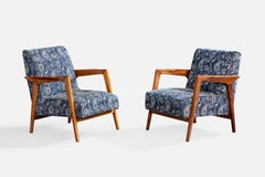 Brazilian Designer, Lounge Chairs, Caviúna, Fabric, Brazil, 1961