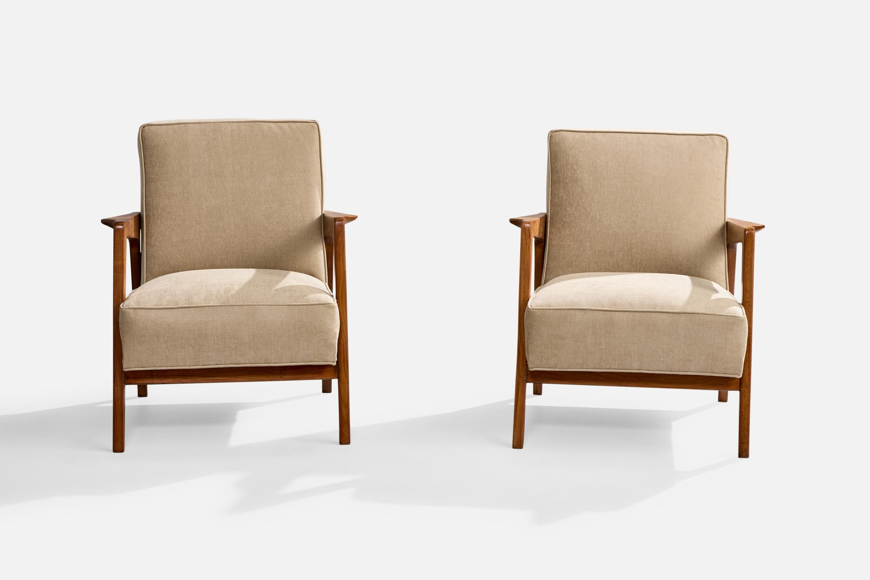 Mid-Century moderno Designer brasiliano, Sedie da salotto, Caviúna, Tessuto, Brasile, 1961 in vendita