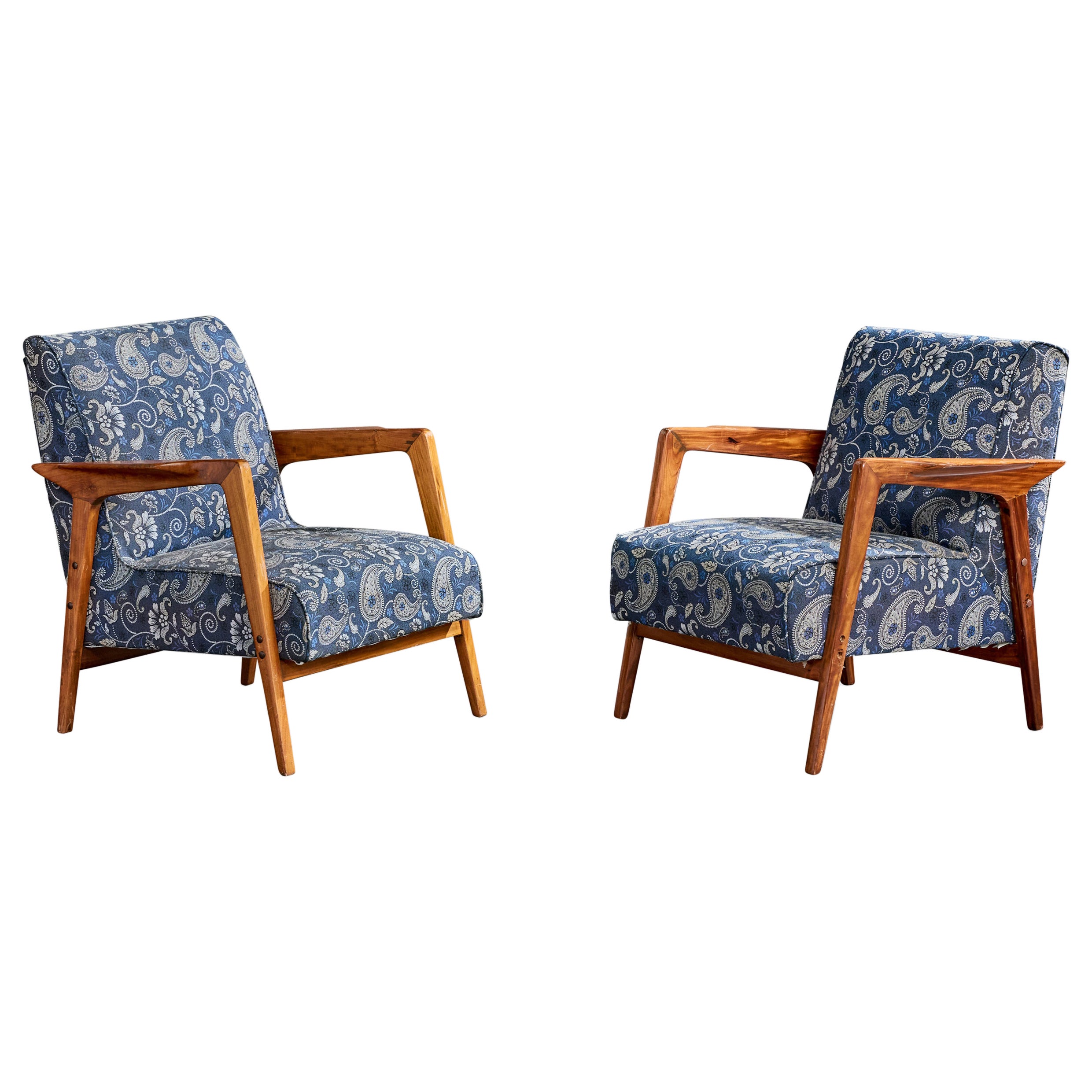 Brasilianischer Designer, Lounge Chairs, Caviúna, Stoff, Brasilien, 1961