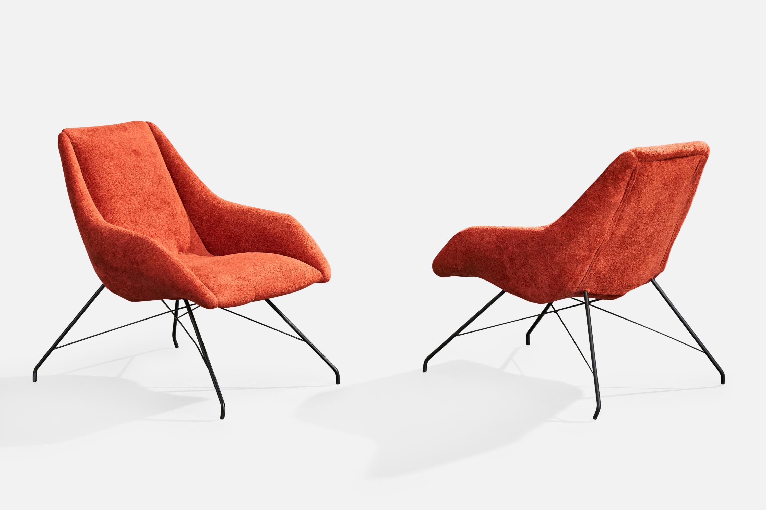 Mid-Century Modern Designer brésilien, chaises longues, fer, tissu, Brésil, années 1950 en vente