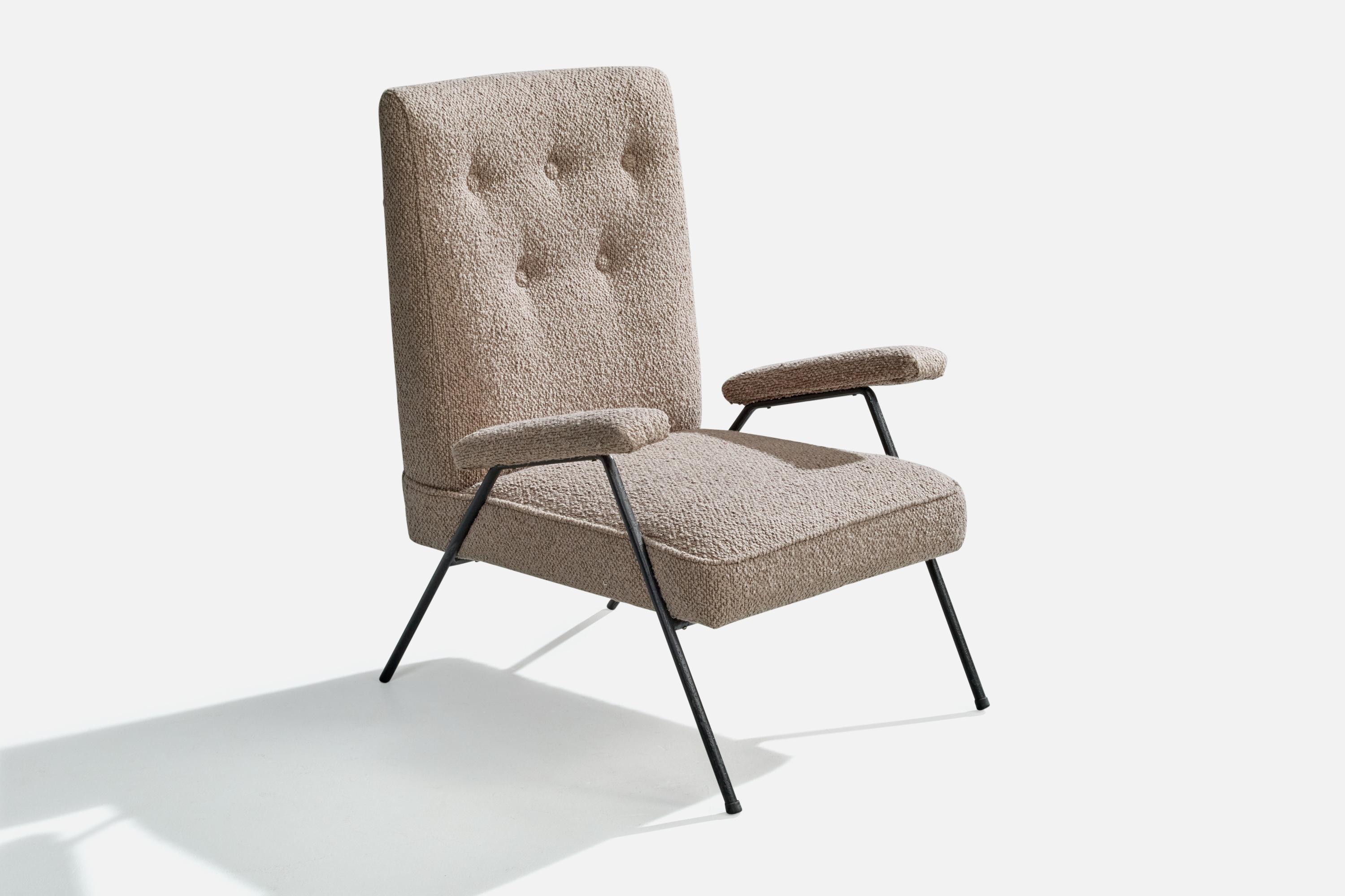 Mid-20th Century Brazilian Designer, Lounge Chairs, Iron, Fabric, Brazil, 1950s For Sale