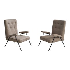 Brasilianischer Designer, Loungesessel, Eisen, Stoff, Brasilien, 1950er Jahre