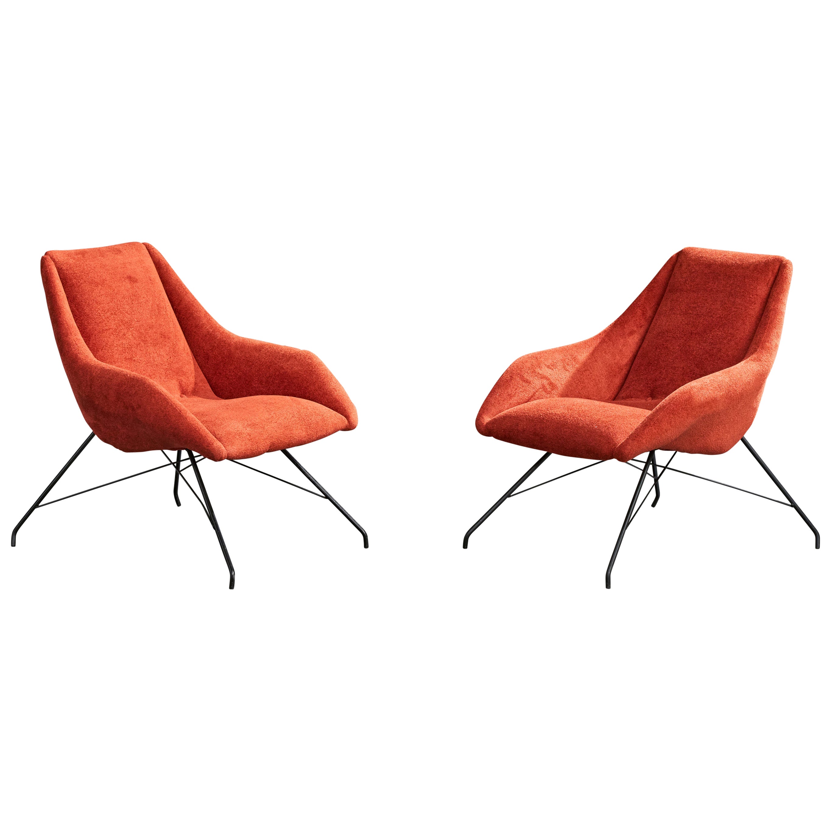 Designer brésilien, chaises longues, fer, tissu, Brésil, années 1950