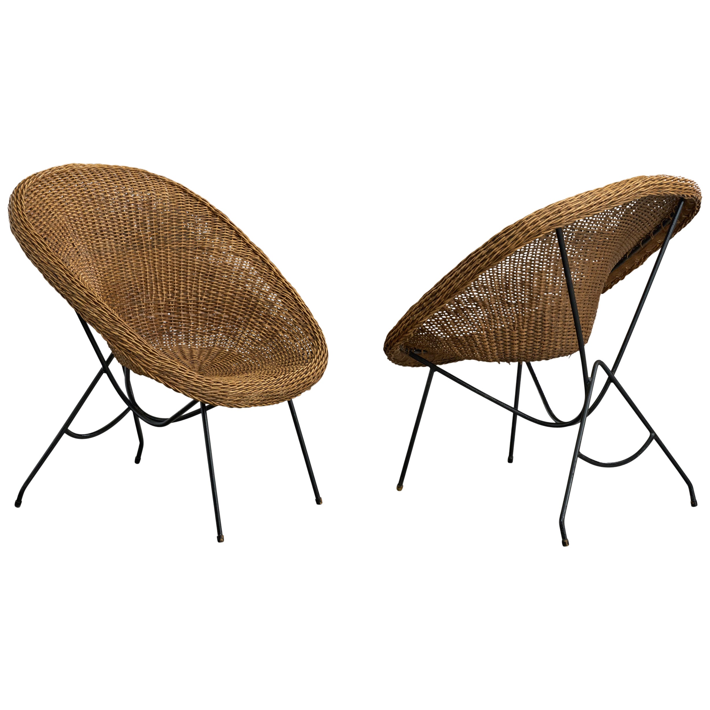 Brasilianischer Designer, Lounge-Sessel, Eisen, Rattan, Brasilien, 1950er Jahre