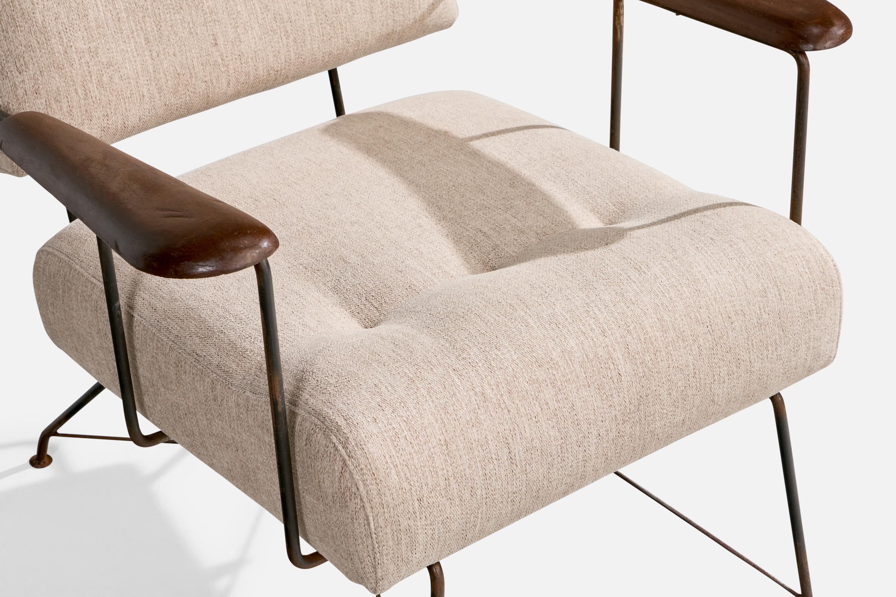 Designer brasiliano, sedie da salotto, ferro, legno, tessuto, Brasile, anni '50 4