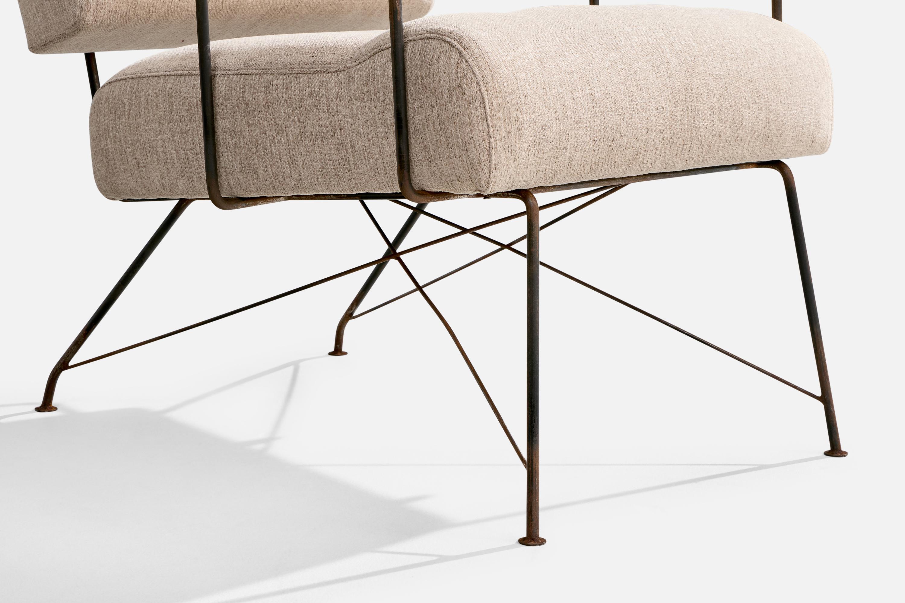 Designer brasiliano, sedie da salotto, ferro, legno, tessuto, Brasile, anni '50 5