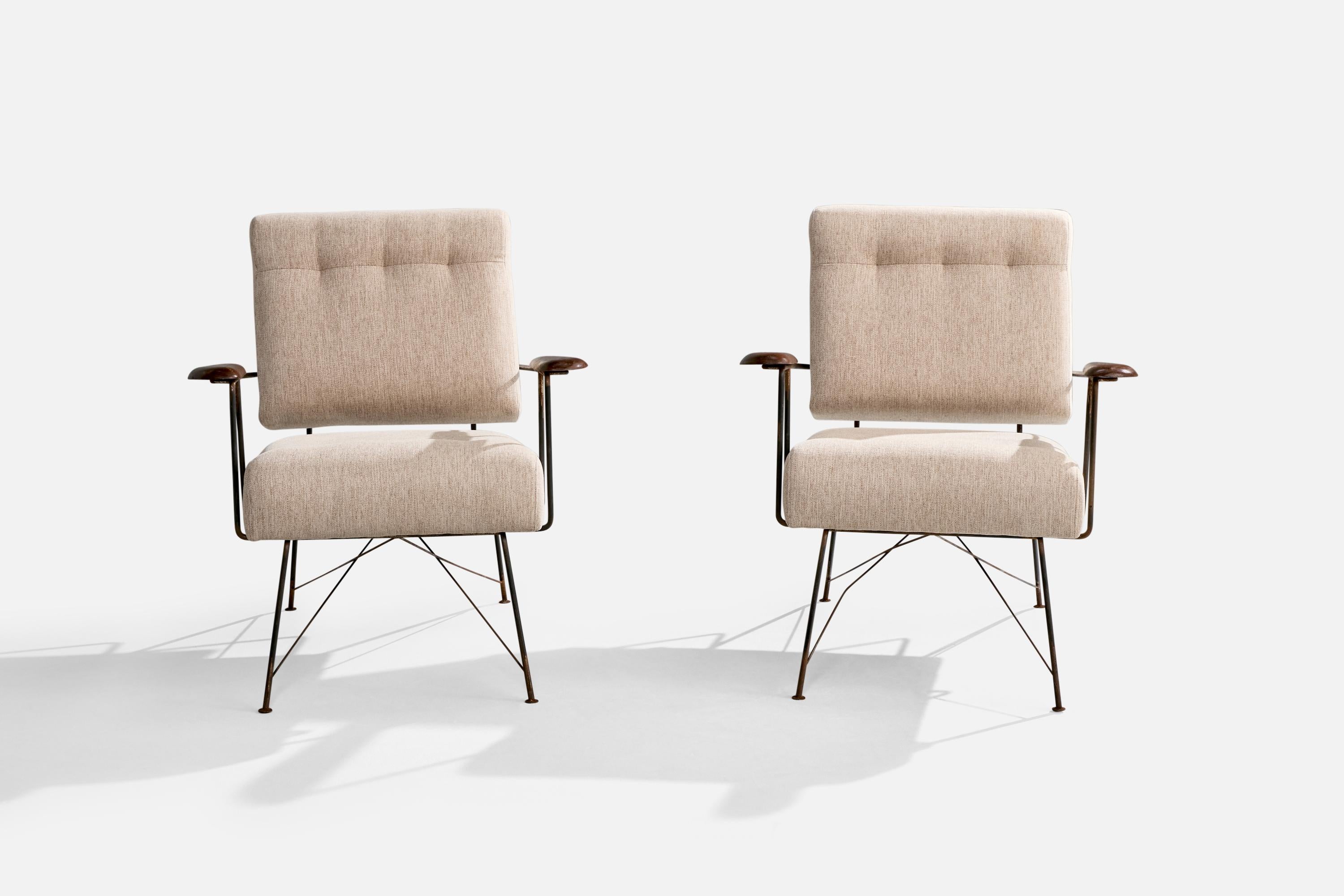 Mid-Century moderno Designer brasiliano, sedie da salotto, ferro, legno, tessuto, Brasile, anni '50