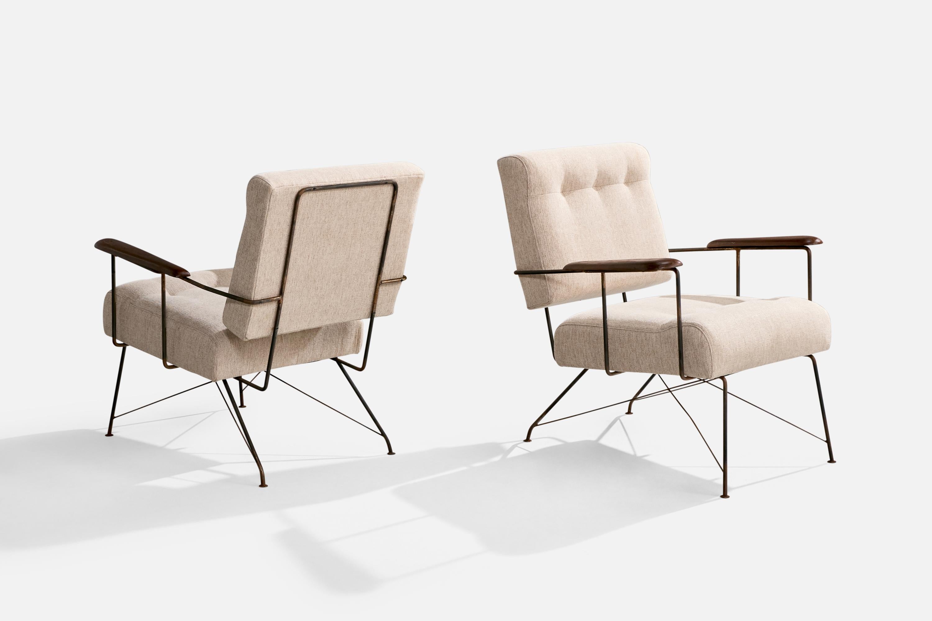 Brasiliano Designer brasiliano, sedie da salotto, ferro, legno, tessuto, Brasile, anni '50