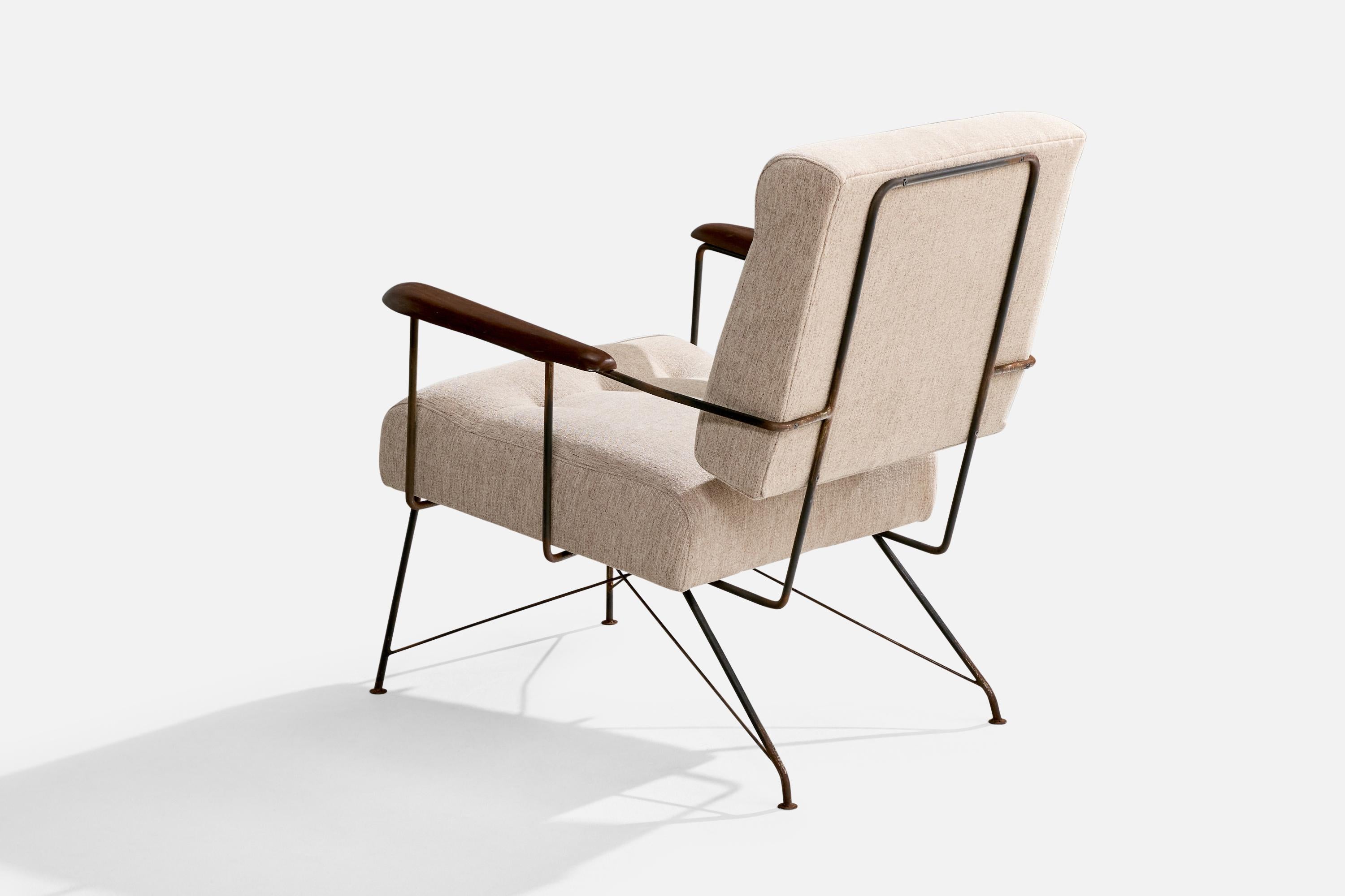 Metà XX secolo Designer brasiliano, sedie da salotto, ferro, legno, tessuto, Brasile, anni '50