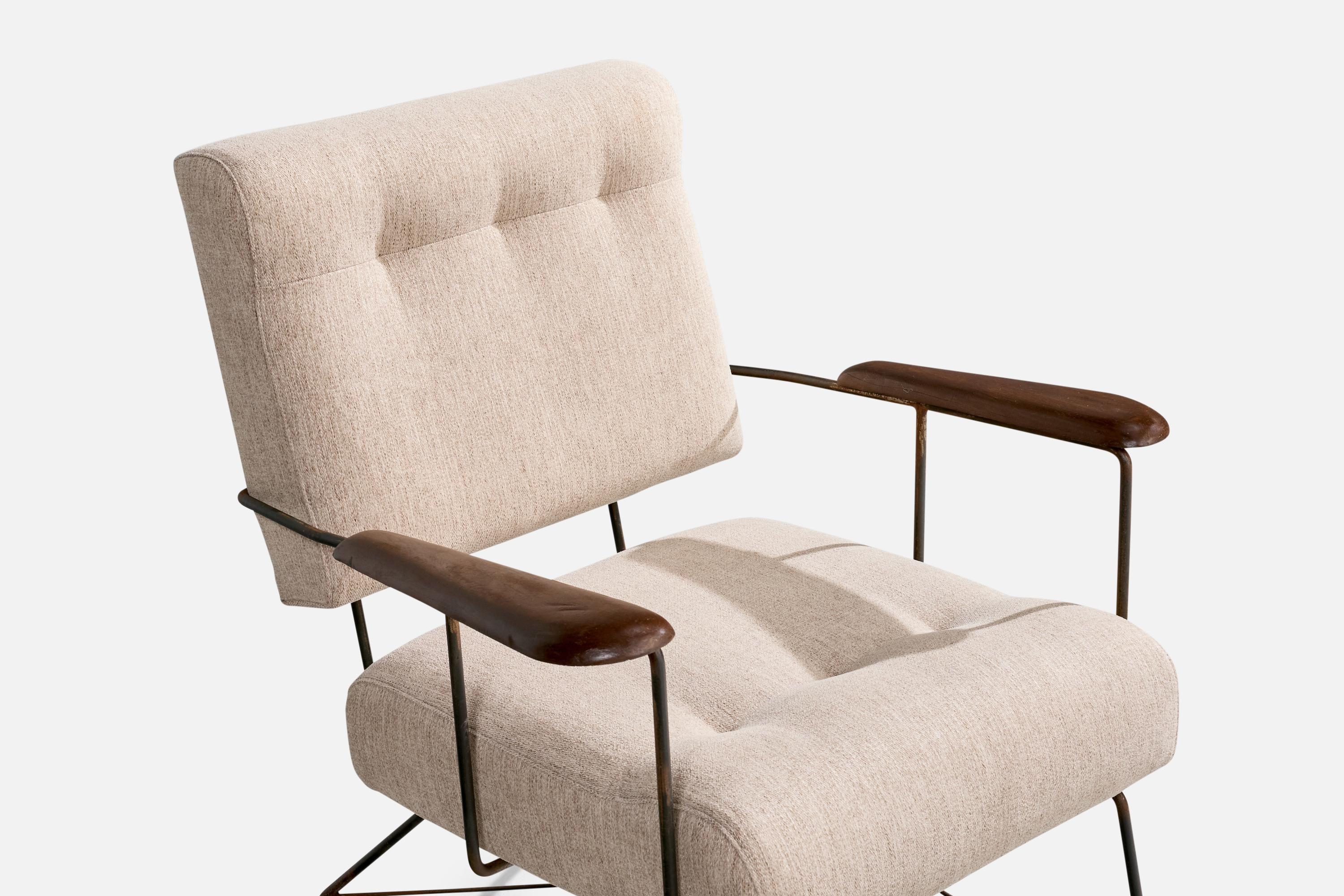 Designer brasiliano, sedie da salotto, ferro, legno, tessuto, Brasile, anni '50 1