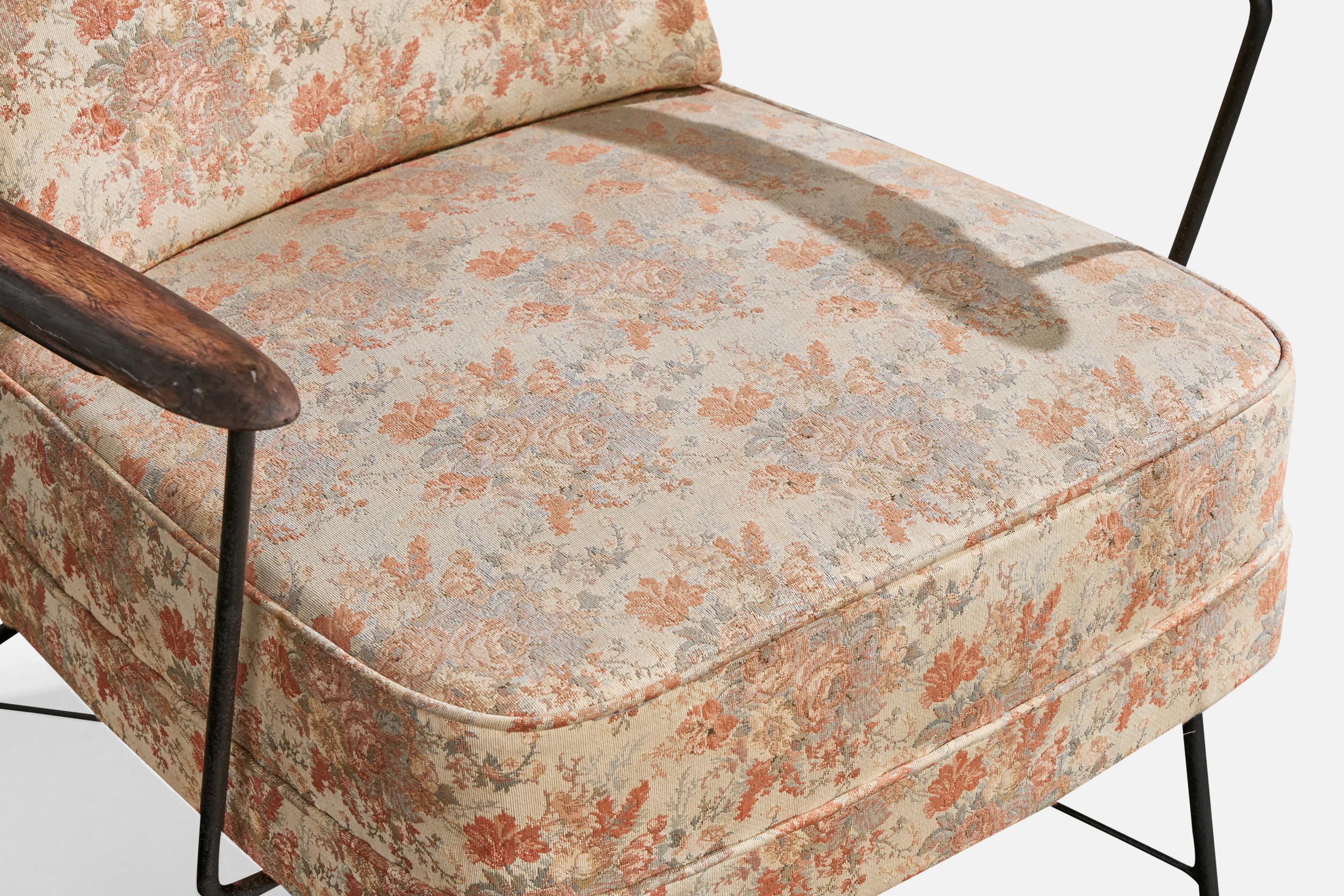 Brasilianischer Designer, Loungesessel, Eisen, Holz, Stoff, Brasilien, 1960er Jahre im Angebot 5