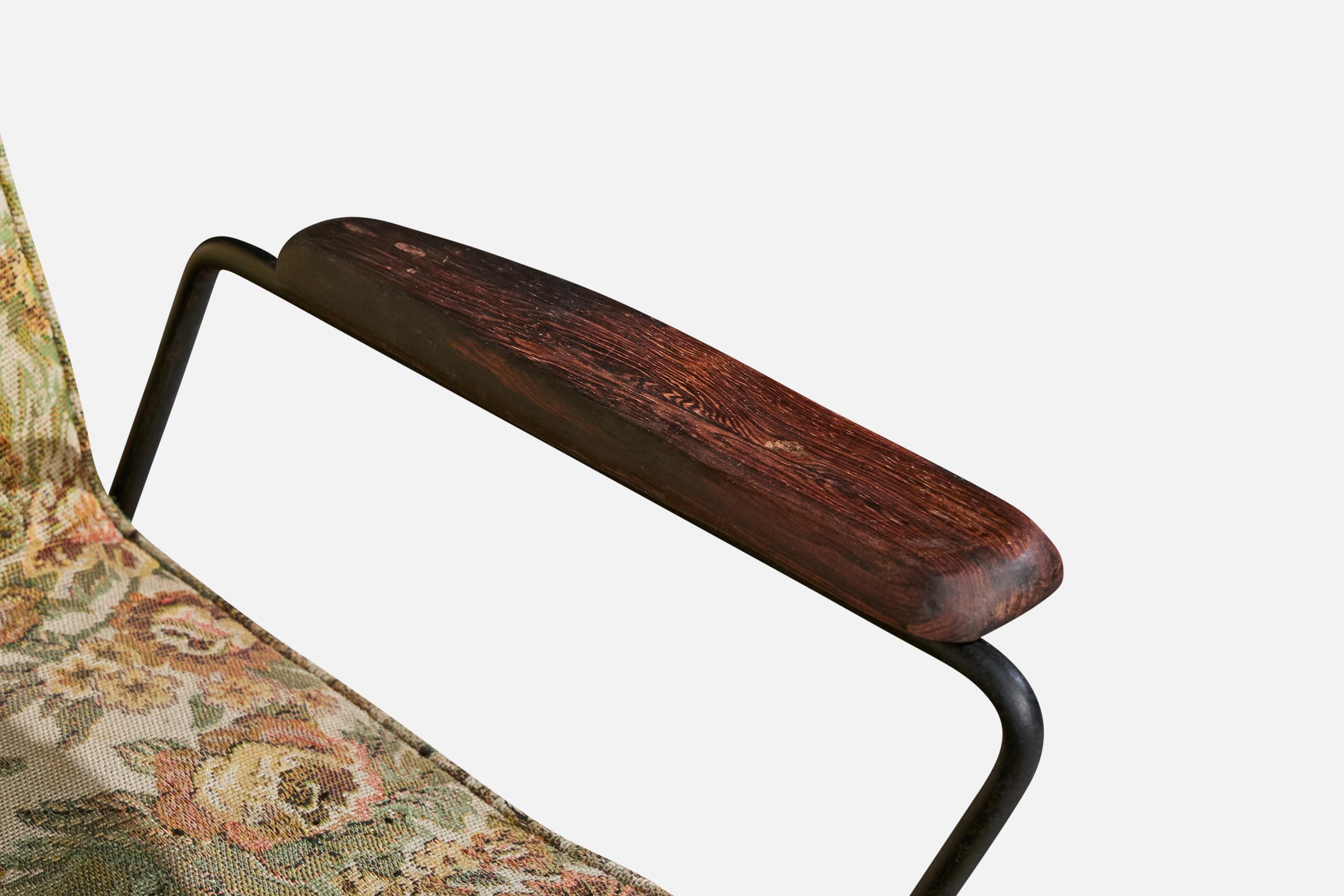 Brasilianischer Designer, Loungesessel, Eisen, Holz, Stoff, Brasilien, 1960er Jahre im Angebot 5