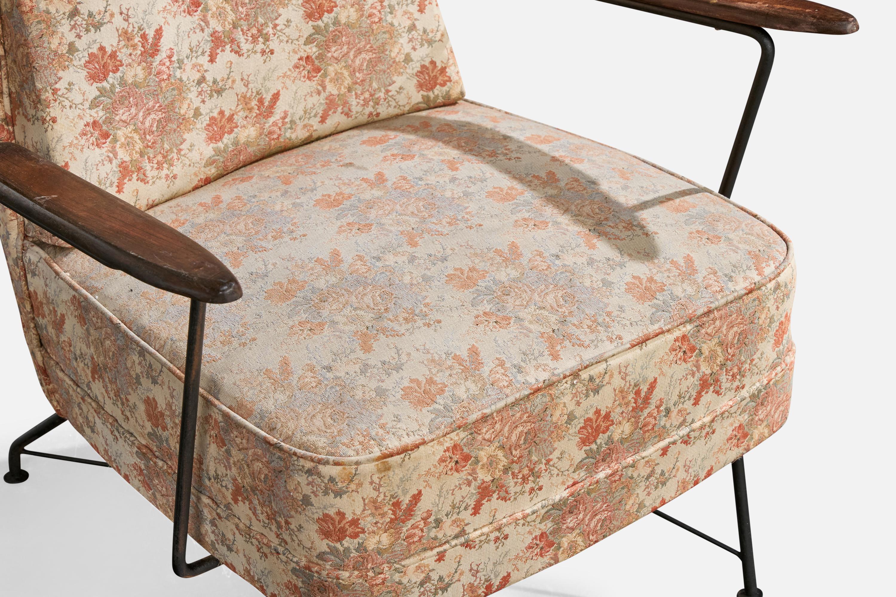 Brasilianischer Designer, Loungesessel, Eisen, Holz, Stoff, Brasilien, 1960er Jahre im Angebot 5