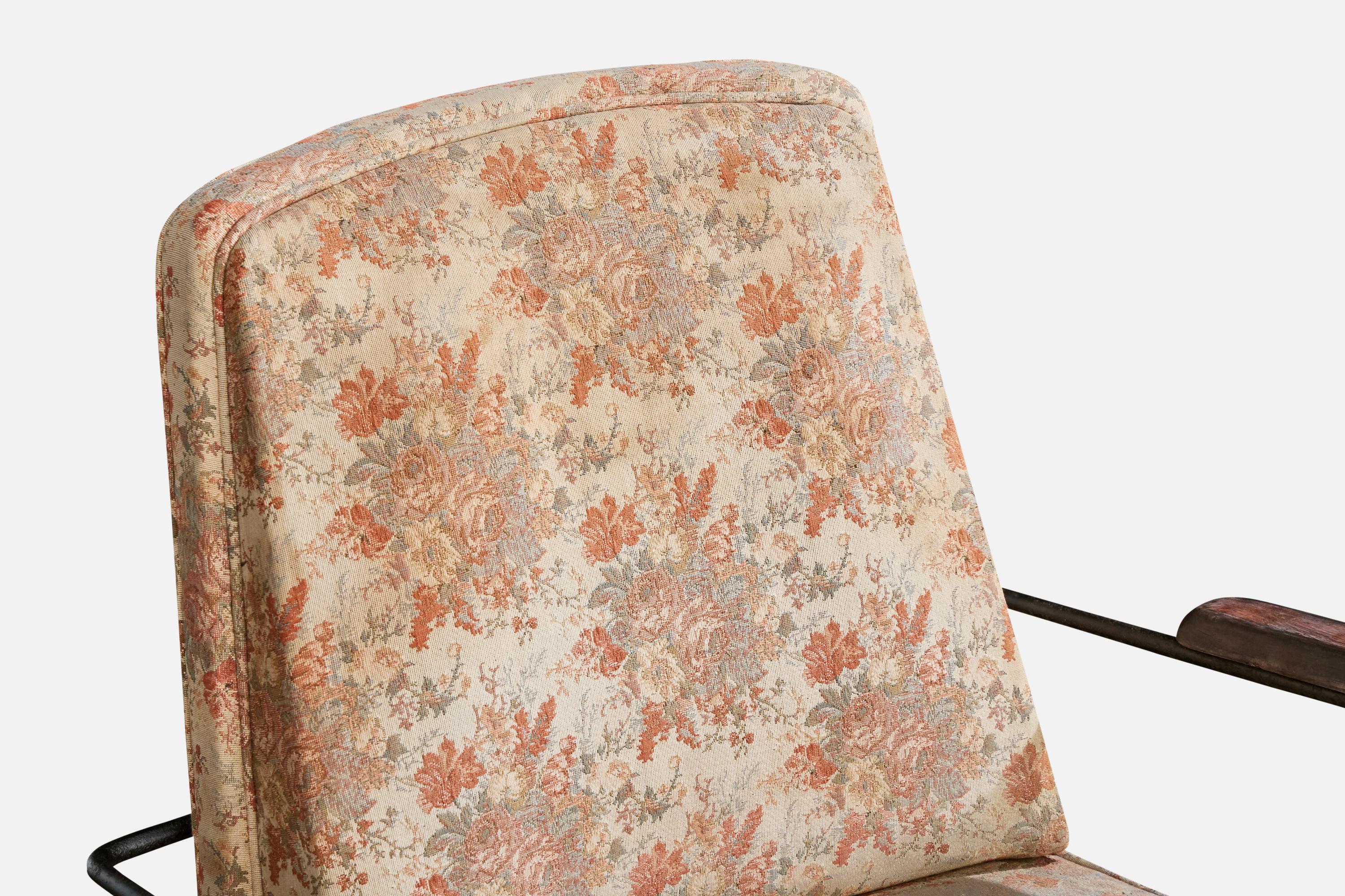 Brasilianischer Designer, Loungesessel, Eisen, Holz, Stoff, Brasilien, 1960er Jahre im Angebot 6