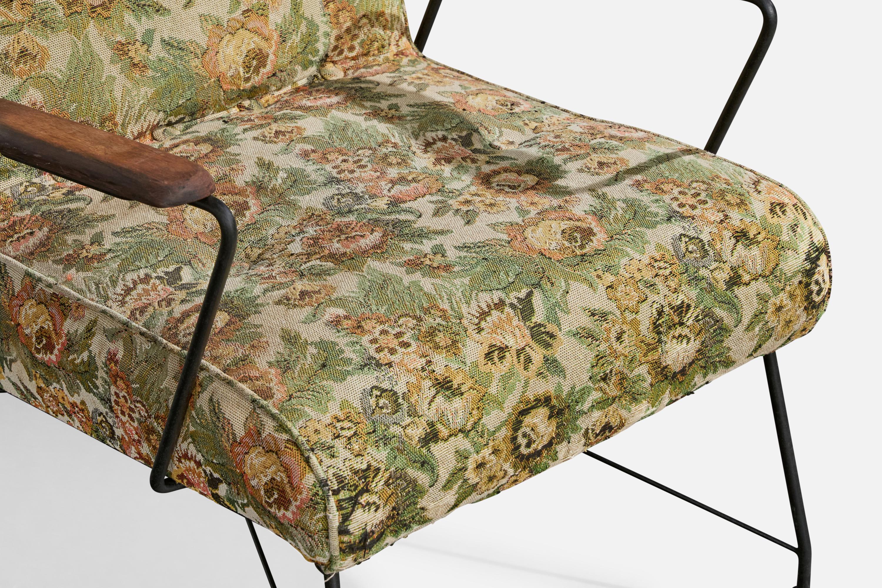 Brasilianischer Designer, Loungesessel, Eisen, Holz, Stoff, Brasilien, 1960er Jahre im Angebot 6