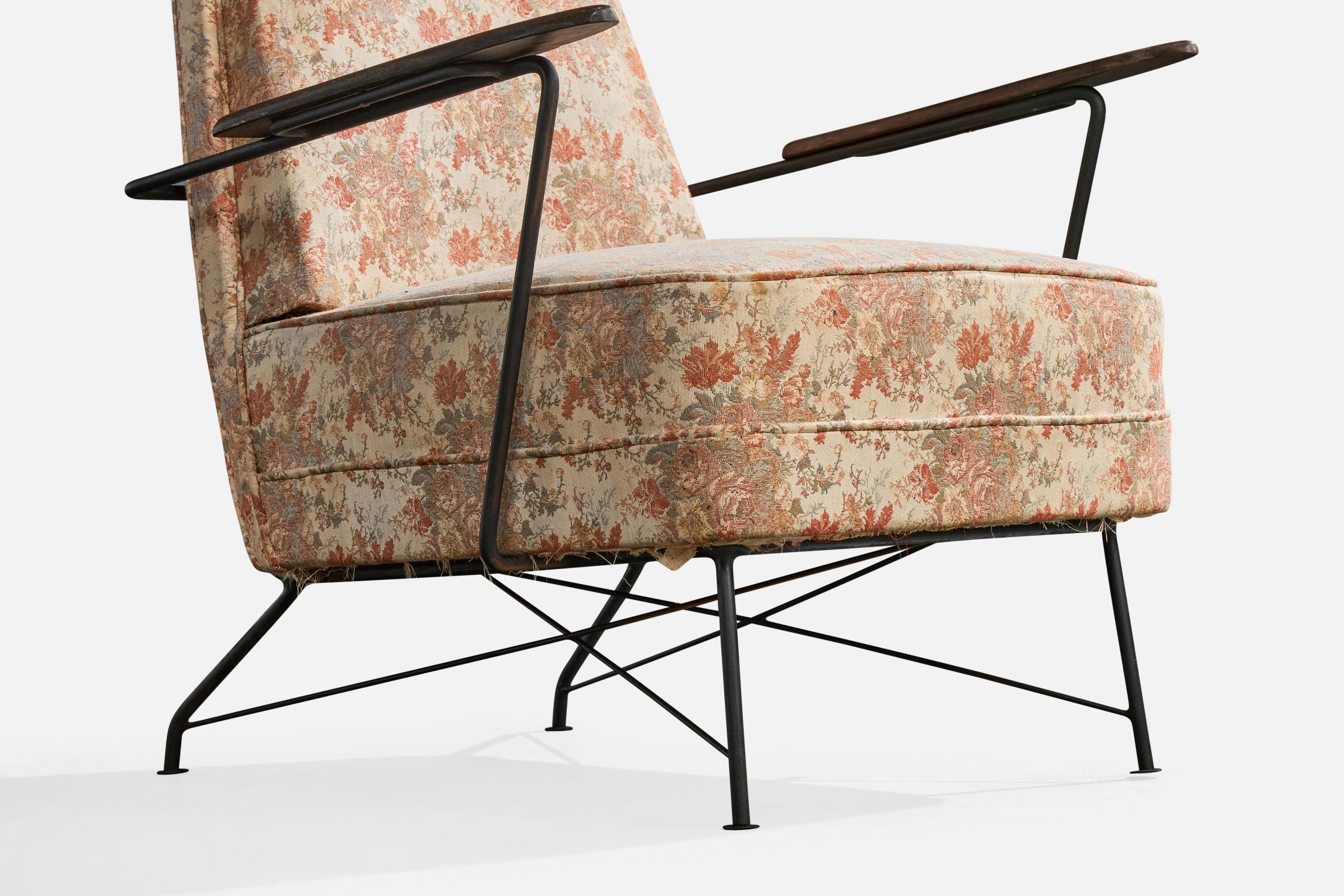 Brasilianischer Designer, Loungesessel, Eisen, Holz, Stoff, Brasilien, 1960er Jahre im Angebot 6