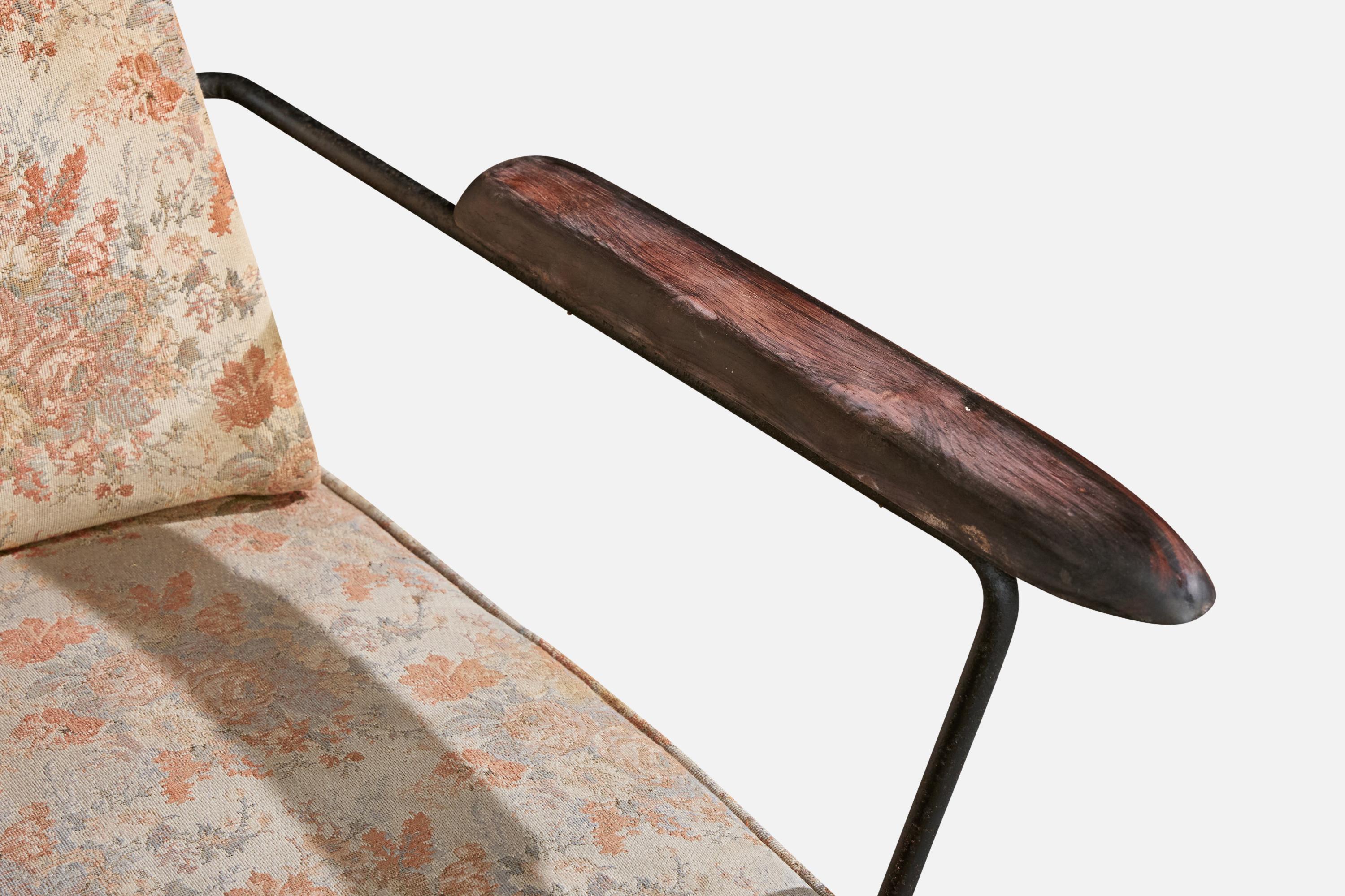 Brasilianischer Designer, Loungesessel, Eisen, Holz, Stoff, Brasilien, 1960er Jahre im Angebot 7