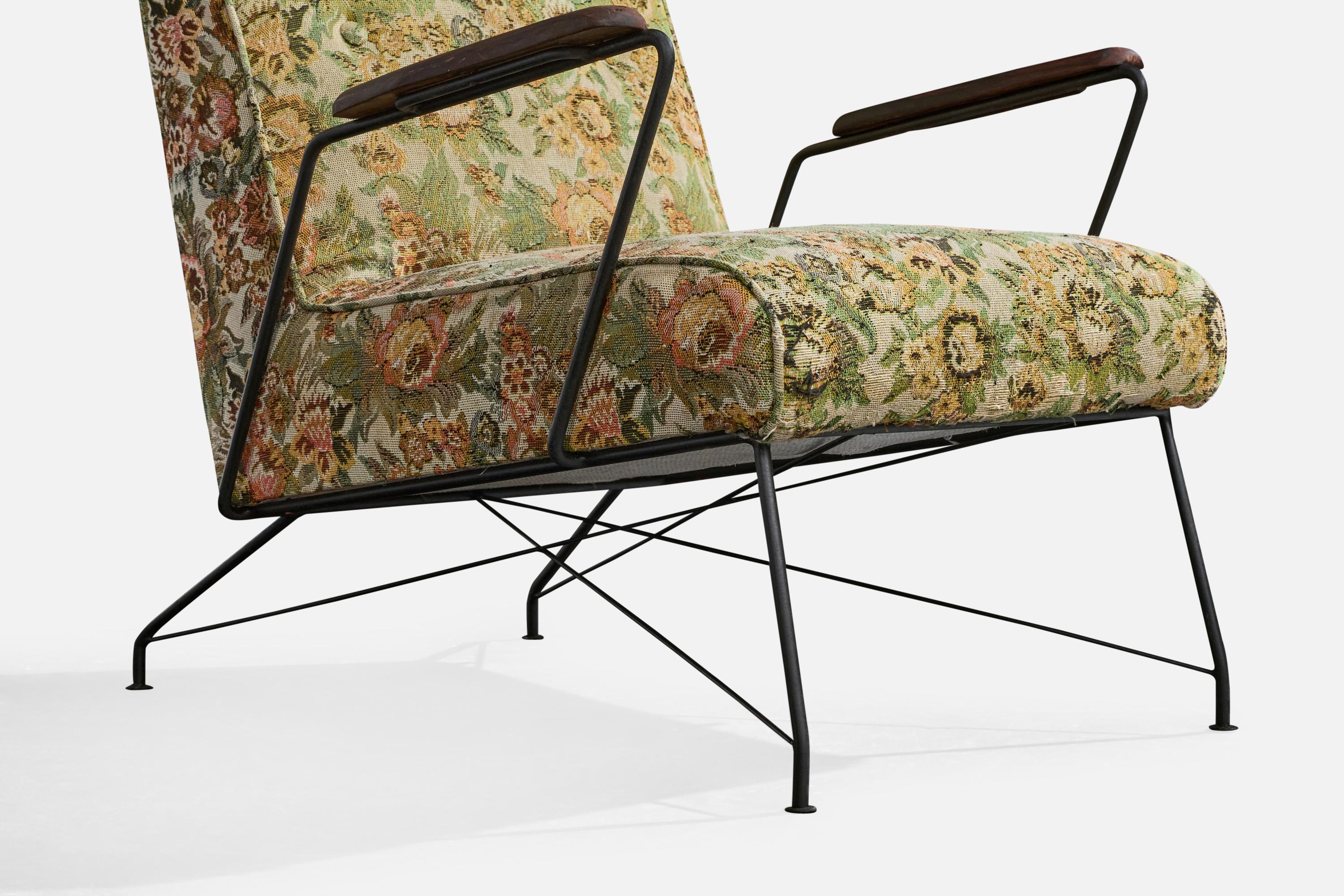 Brasilianischer Designer, Loungesessel, Eisen, Holz, Stoff, Brasilien, 1960er Jahre im Angebot 7