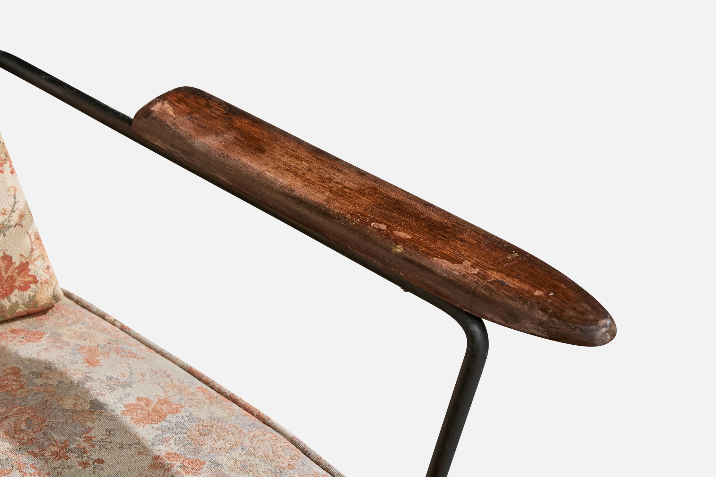 Brasilianischer Designer, Loungesessel, Eisen, Holz, Stoff, Brasilien, 1960er Jahre im Angebot 7