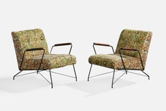 Brazilian Designer, Lounge Chairs, Iron, Wood, Fabric, Brazil, 1960s
