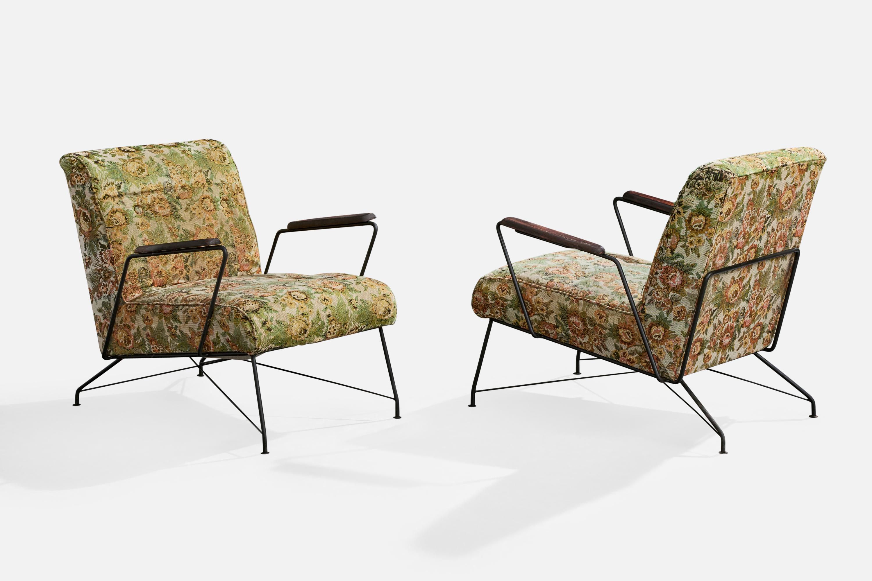 Diseñador brasileño, Sillas de salón, Hierro, Madera, Tela, Brasil, Años 1960 Moderno de mediados de siglo en venta