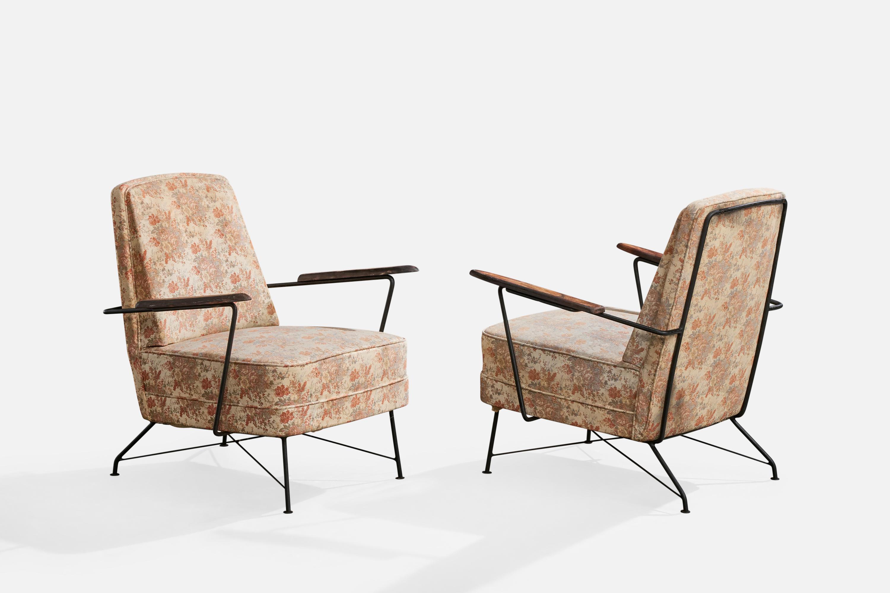 Brasilianischer Designer, Loungesessel, Eisen, Holz, Stoff, Brasilien, 1960er Jahre (Moderne der Mitte des Jahrhunderts) im Angebot
